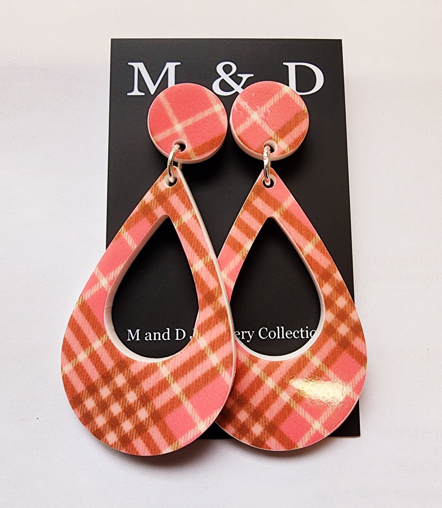 Patterned Tartan Teardrop Stud Dangle Earrings