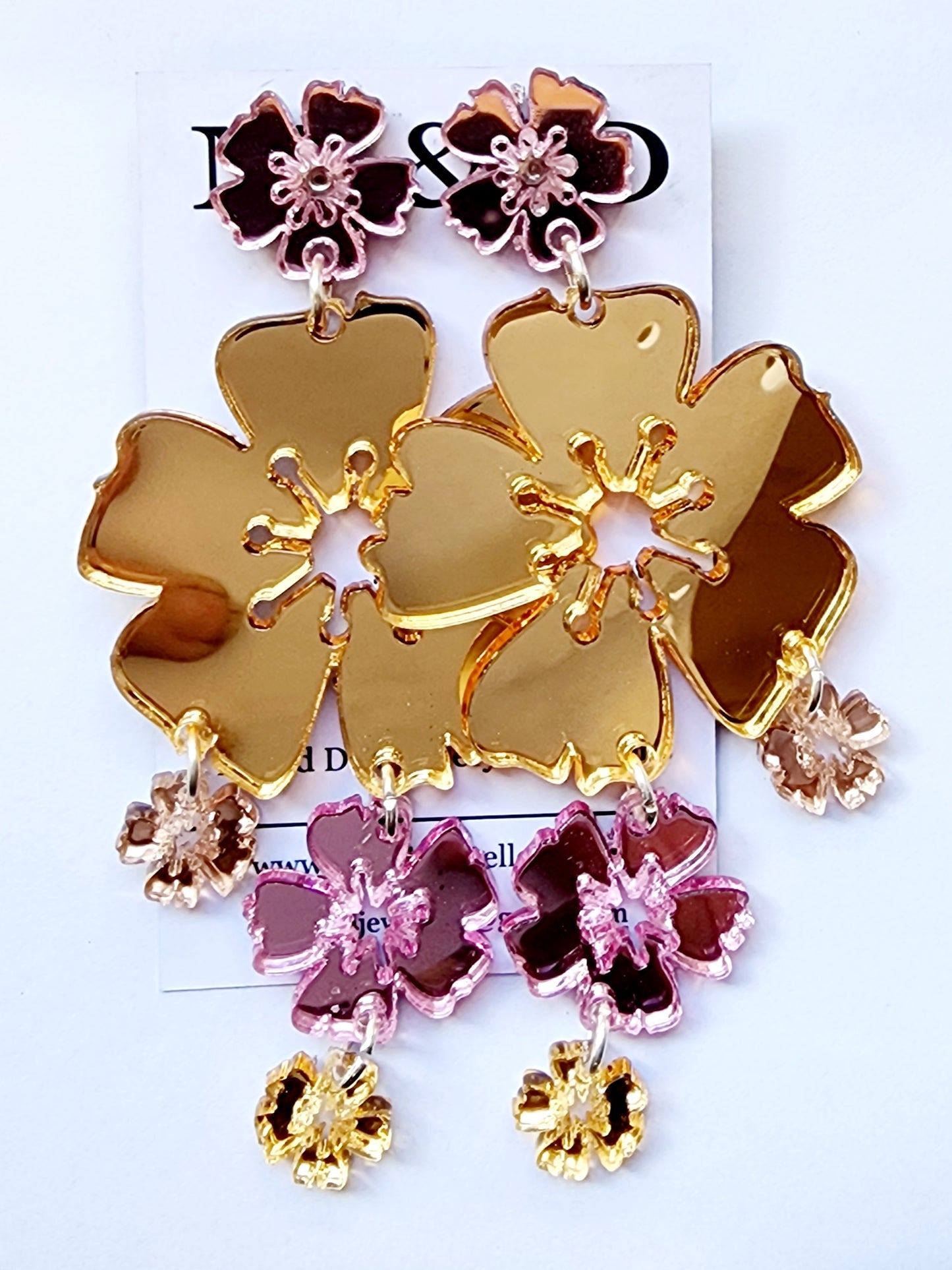 Blossom Mirror Chandelier Stud Dangle Earrings
