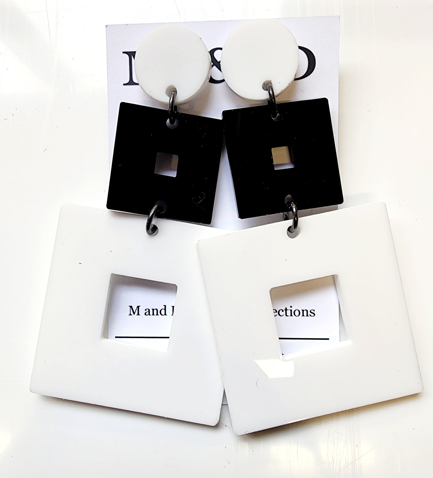 Stacked Square Stud Dangle Earrings