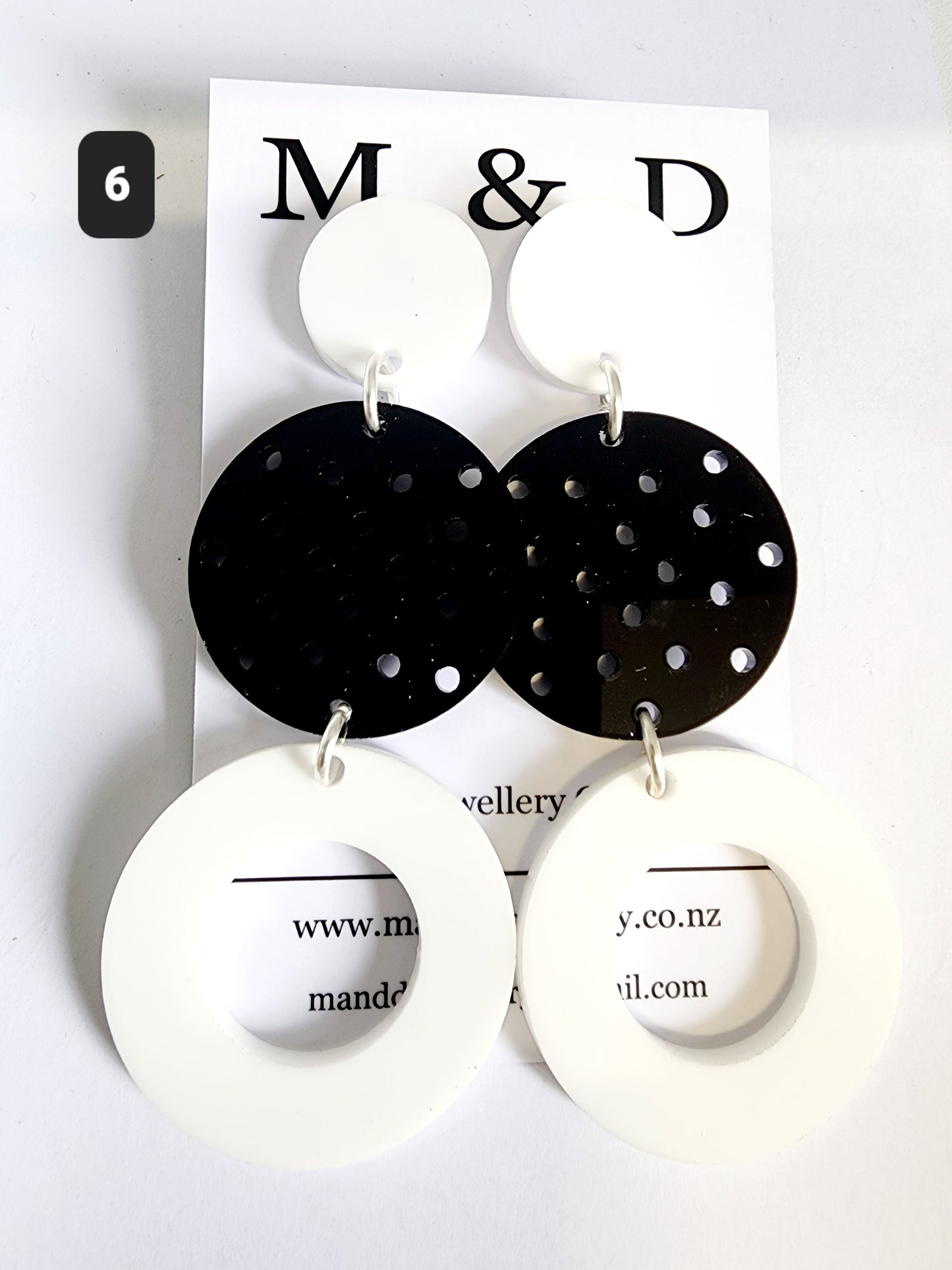 Black White Long Circle Trail Stud Dangles Earrings