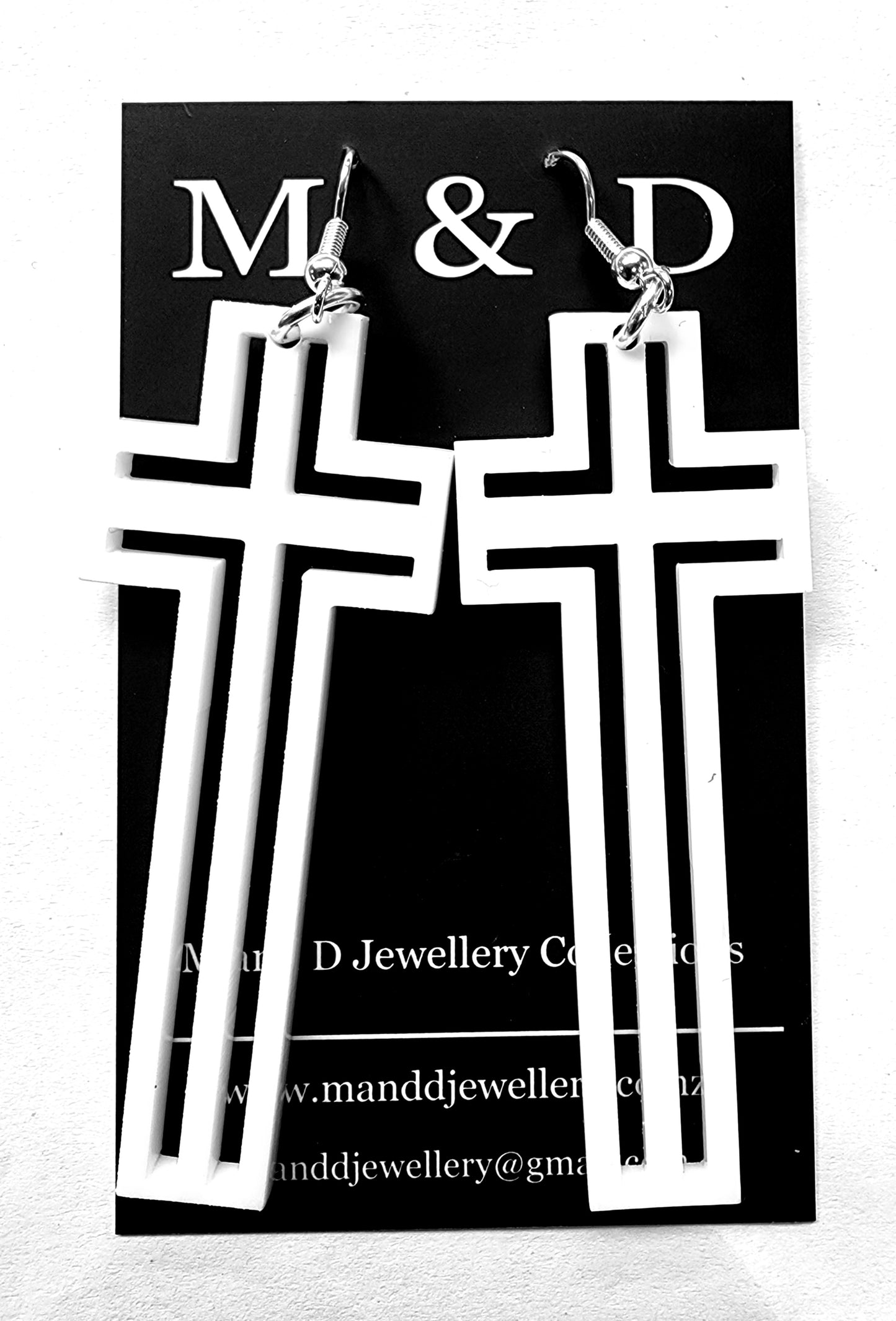 Tall Lined Cross Dangle Earrings