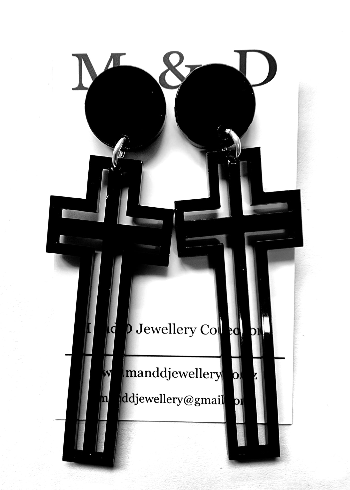 Tall Lined Cross Dangle Earrings