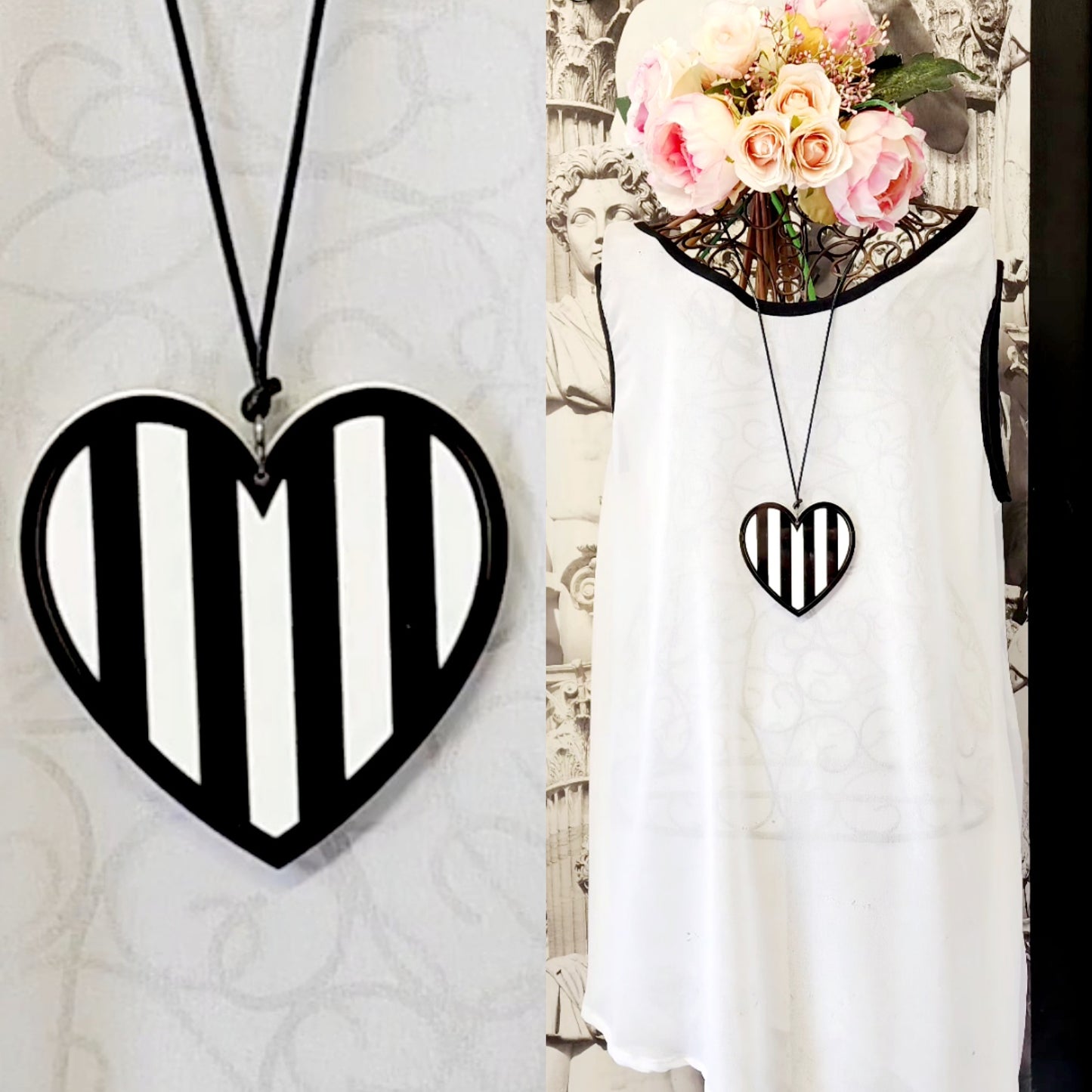 Stripey Heart Statement Necklace 6mm Thick Reversible