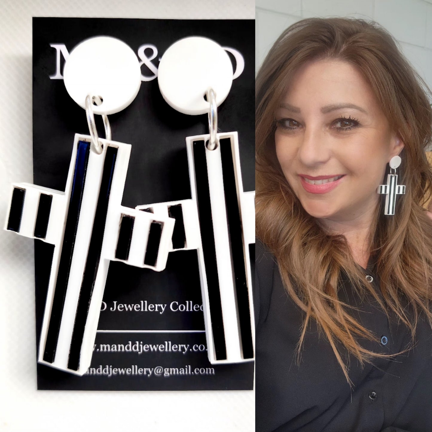 Stripey Cross Stud Dangle Earrings