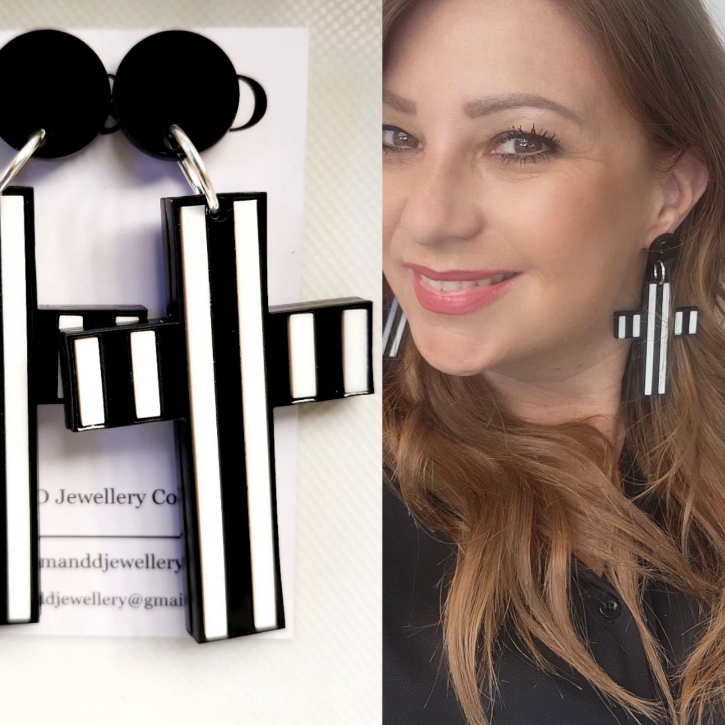 Stripey Cross Stud Dangle Earrings