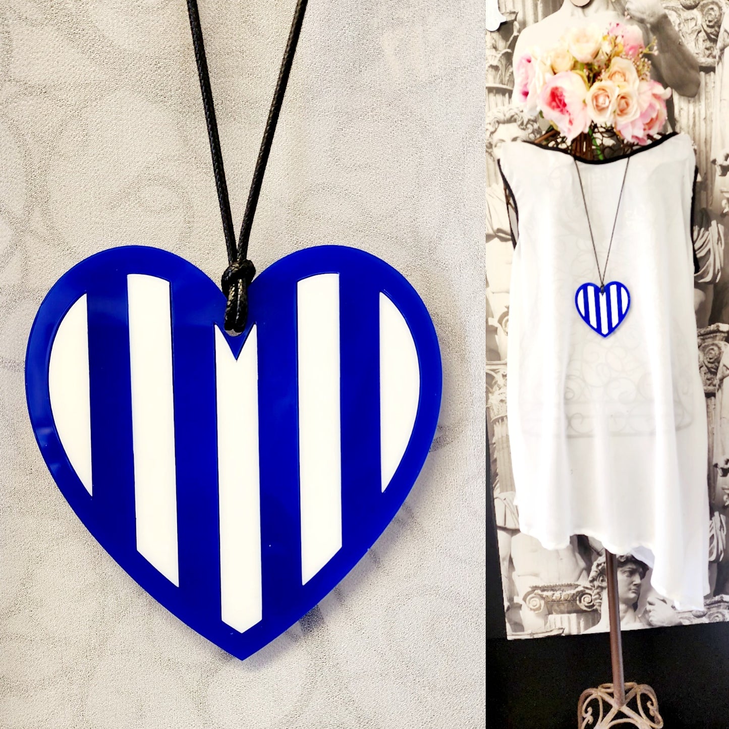 Stripey Heart Statement Necklace 6mm Thick Reversible