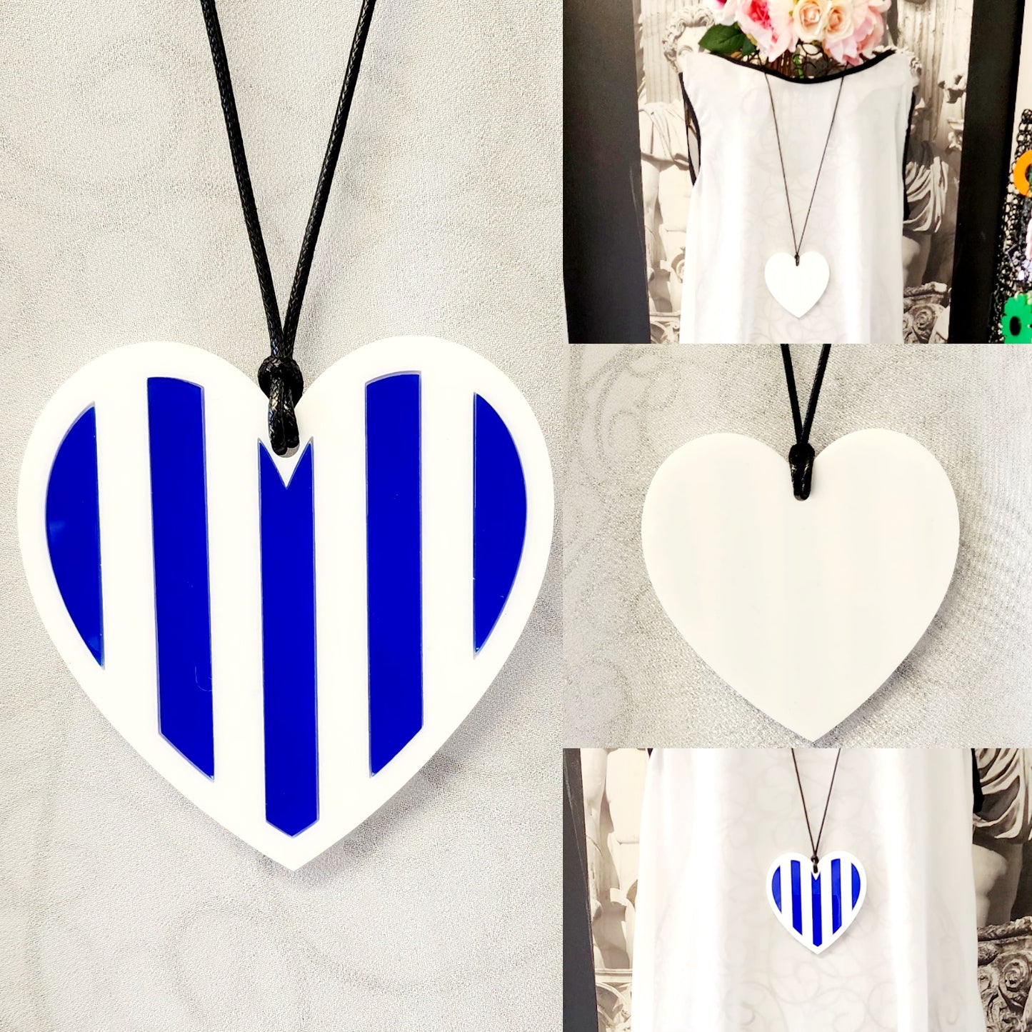 Stripey Heart Statement Necklace 6mm Thick Reversible
