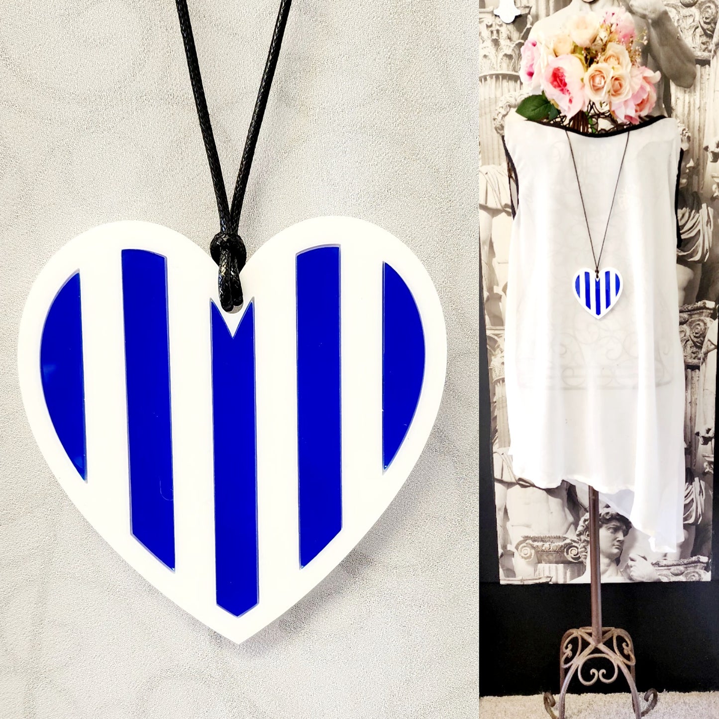 Stripey Heart Statement Necklace 6mm Thick Reversible