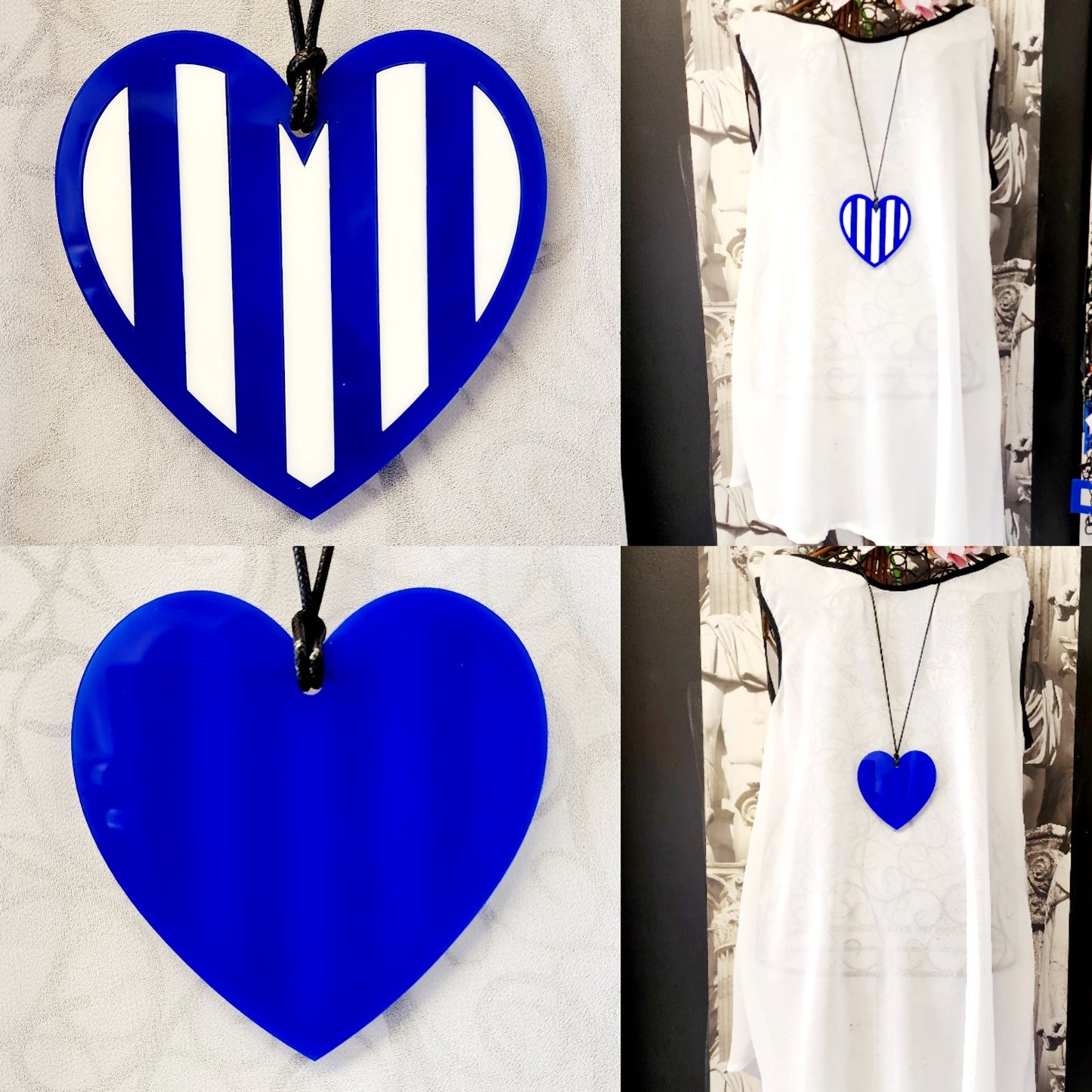 Stripey Heart Statement Necklace 6mm Thick Reversible