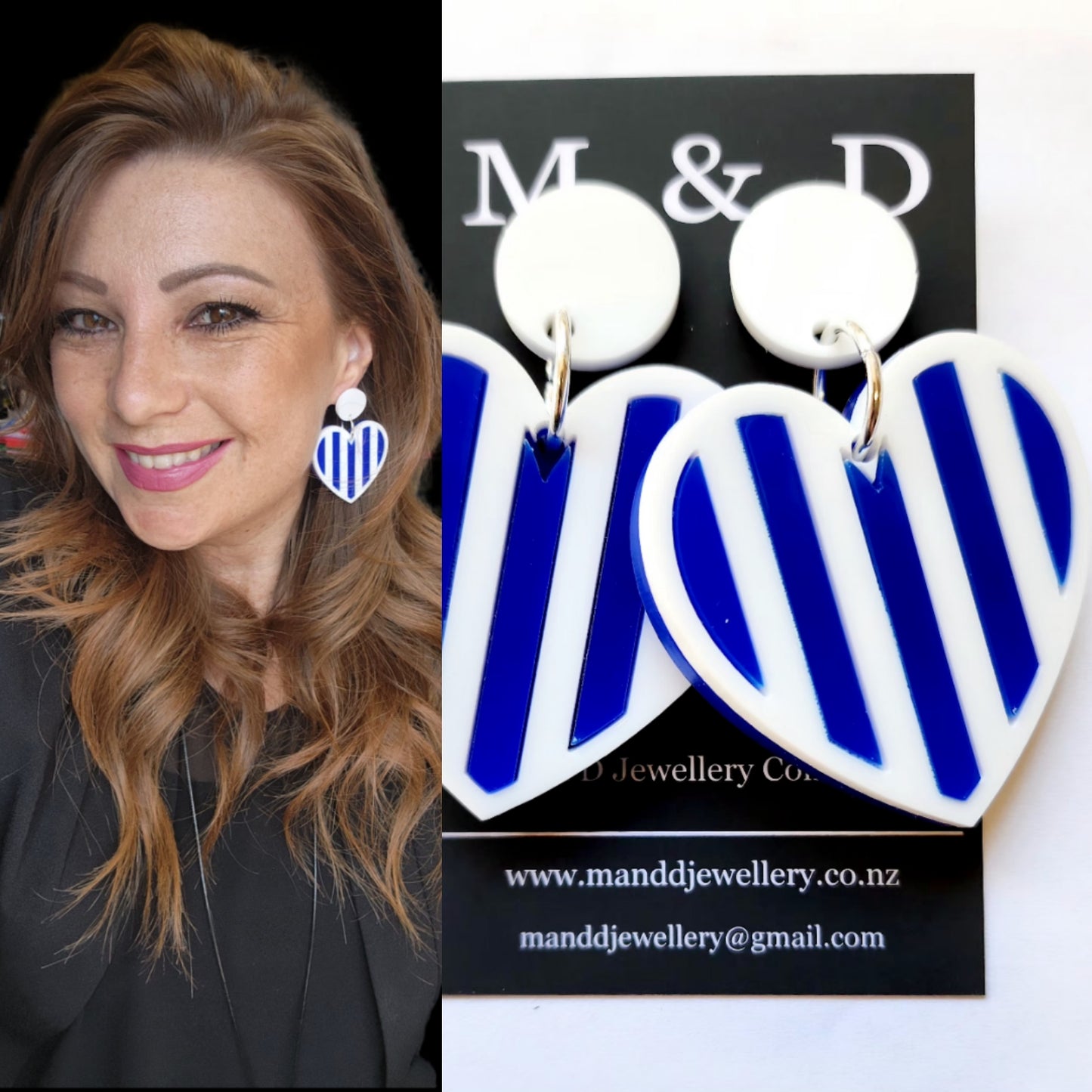 Stripey Heart Stud Dangle Earrings