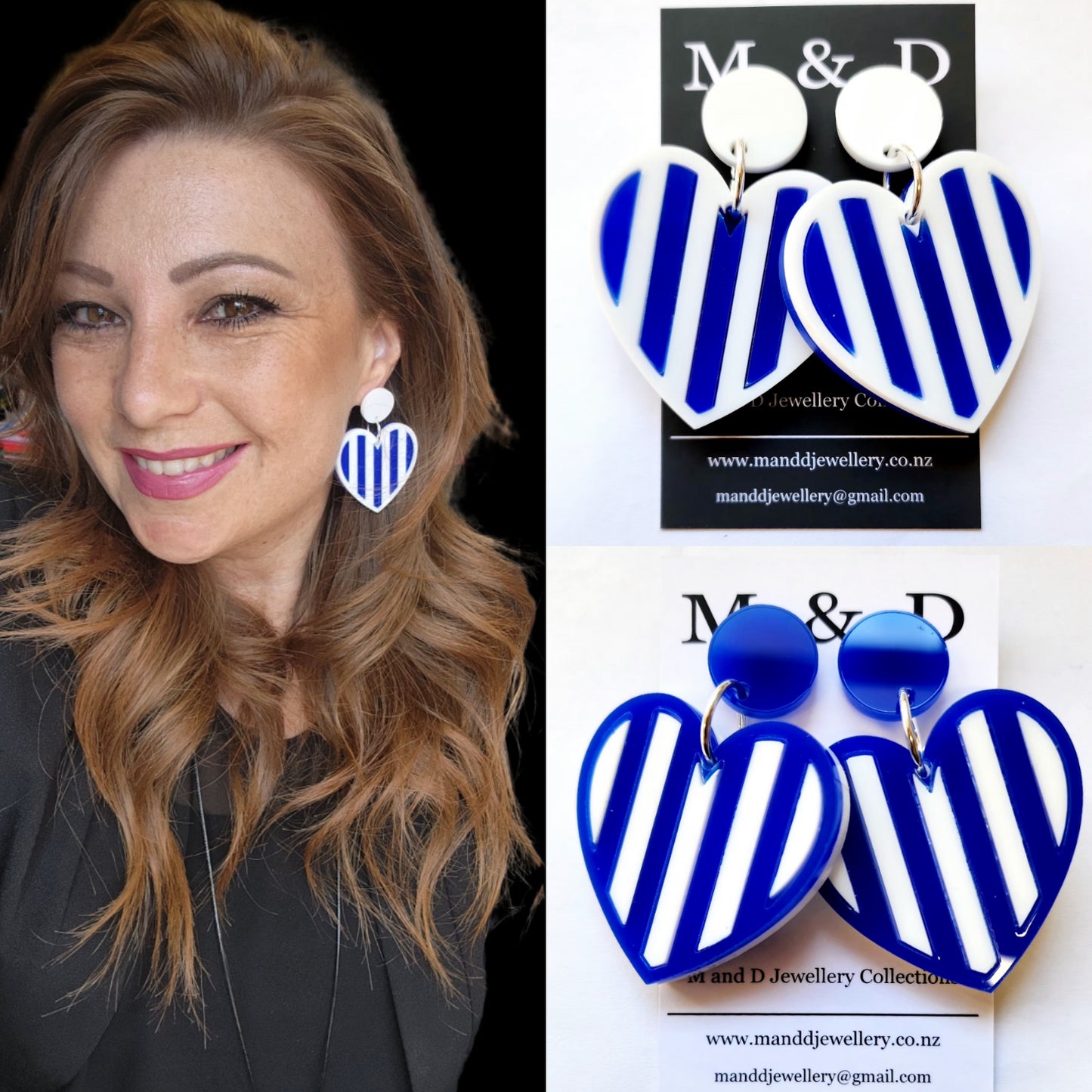 Stripey Heart Stud Dangle Earrings