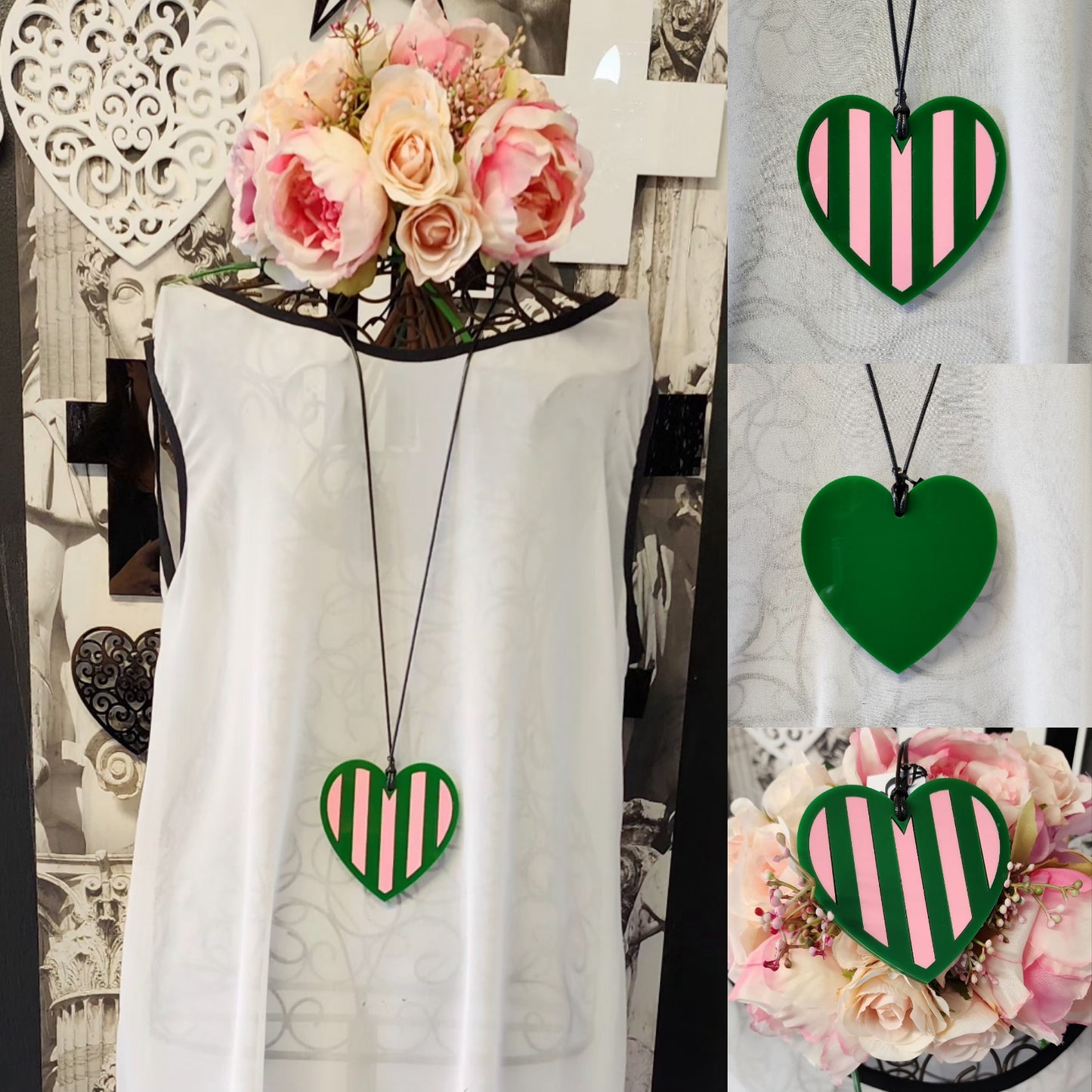 Stripey Heart Statement Necklace 6mm Thick Reversible