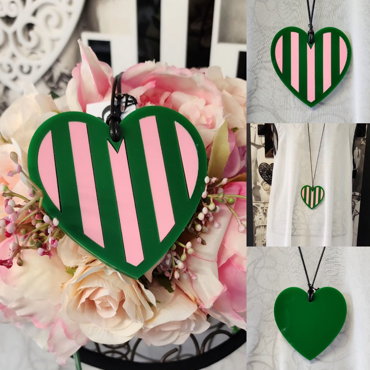 Stripey Heart Statement Necklace 6mm Thick Reversible