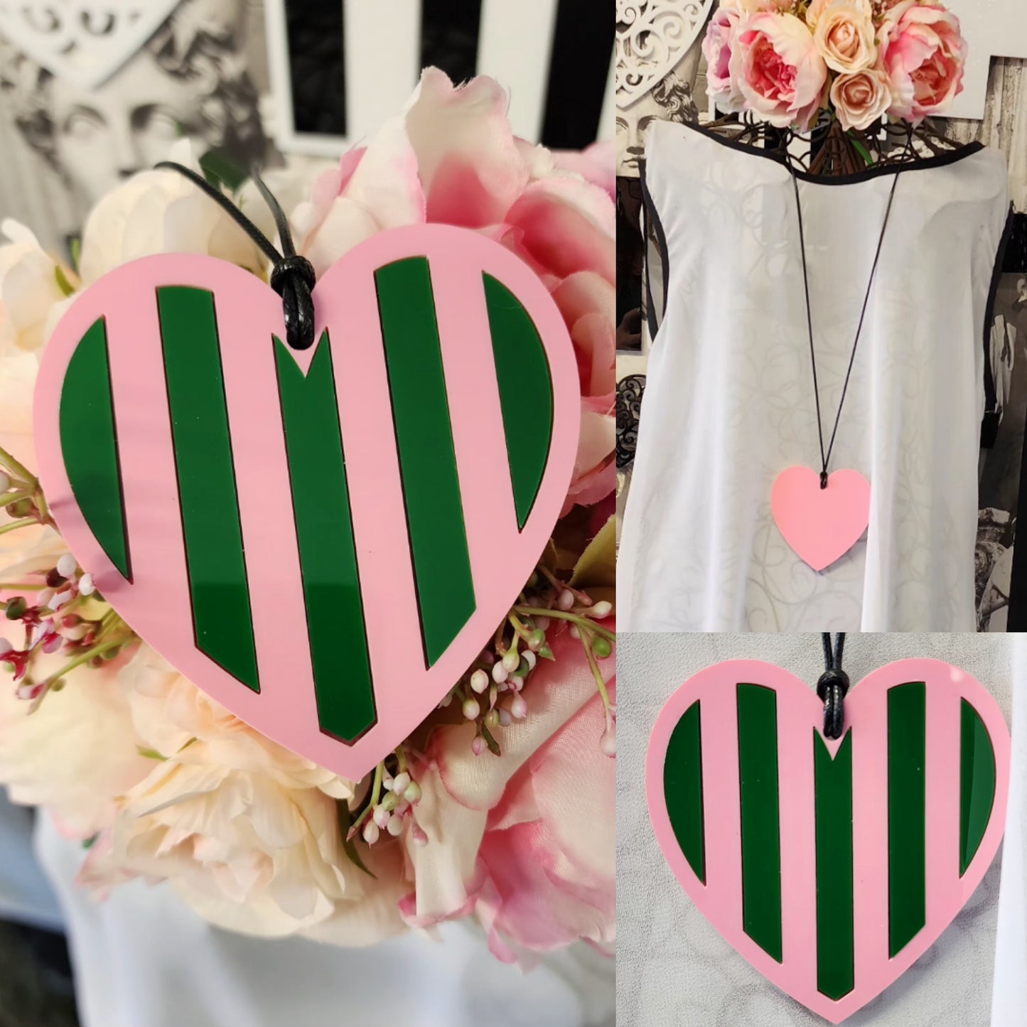 Stripey Heart Statement Necklace 6mm Thick Reversible