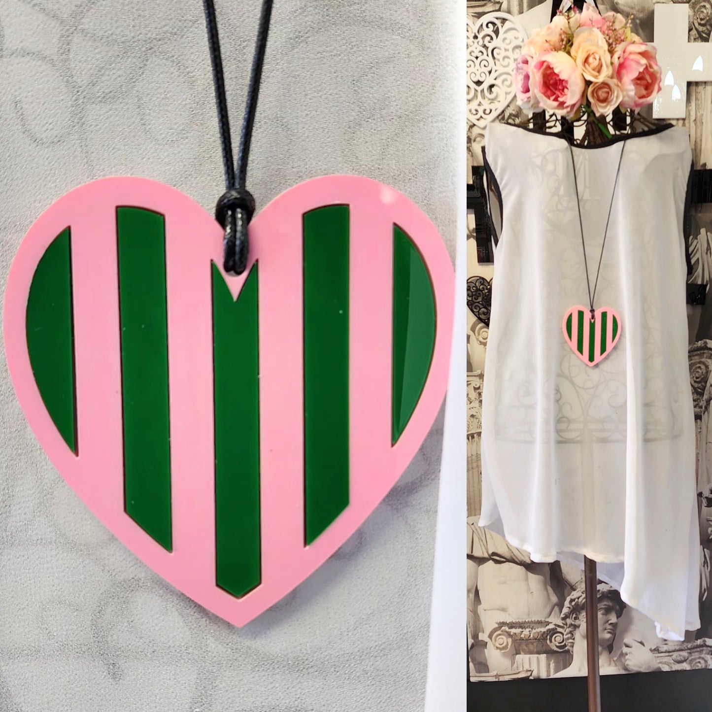 Stripey Heart Statement Necklace 6mm Thick Reversible