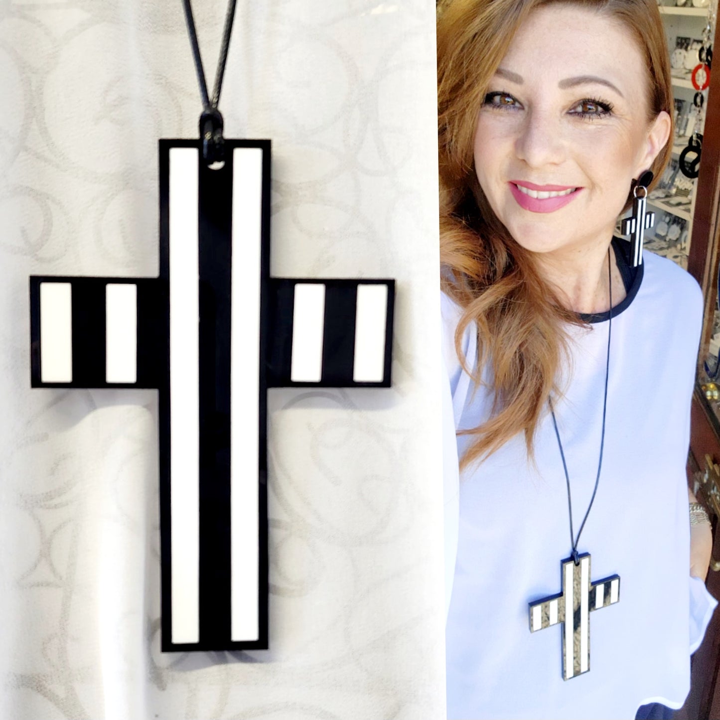 Stripey Cross Statement Necklace 6mm Thick