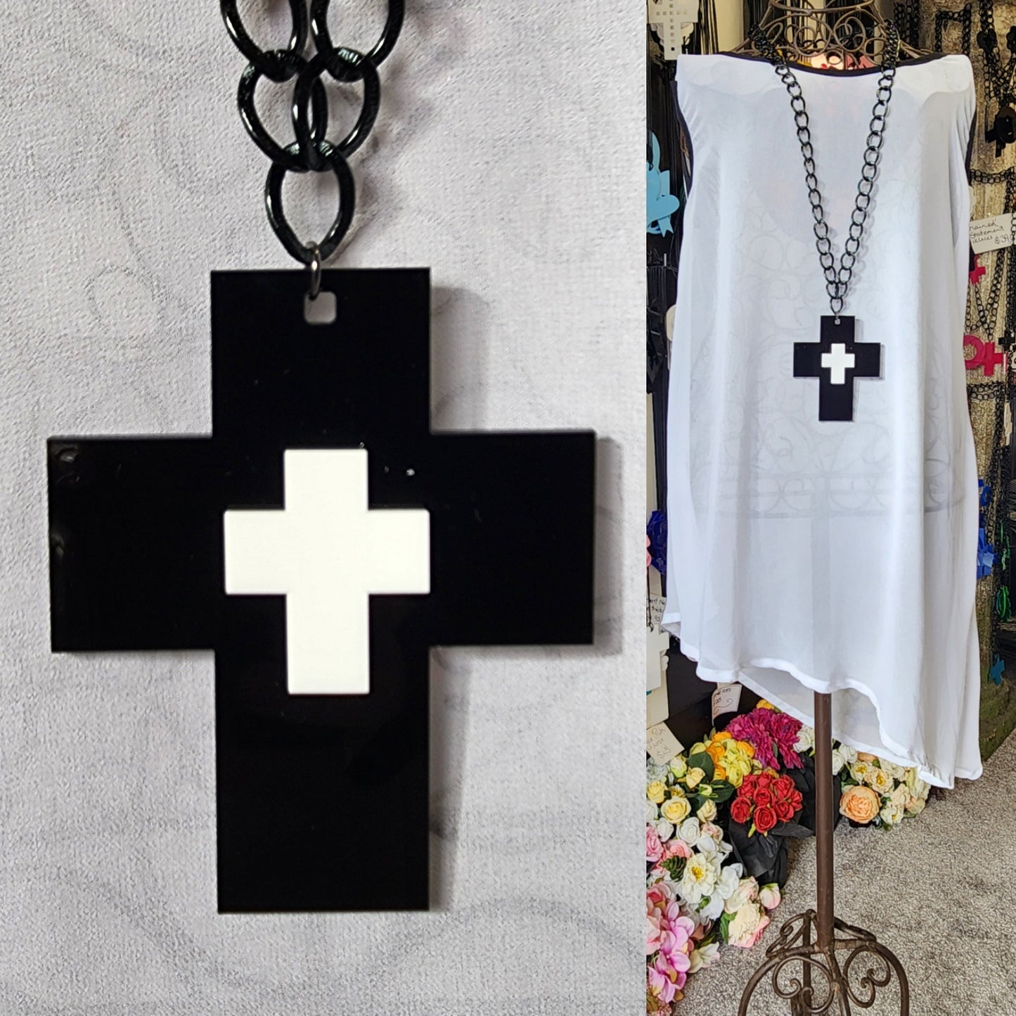 Chained Chunky Short Cross 6mm