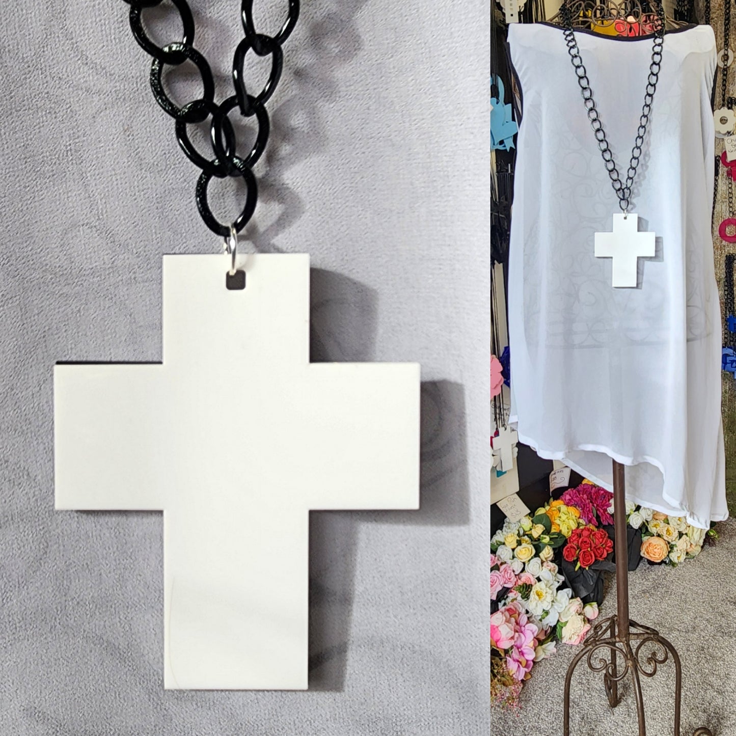 Chained Chunky Short Cross Statement Necklace