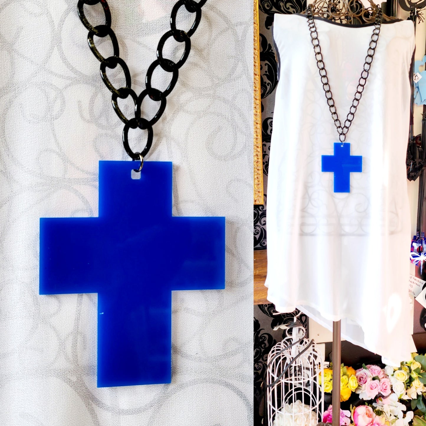 Chained Chunky Short Cross Statement Necklace