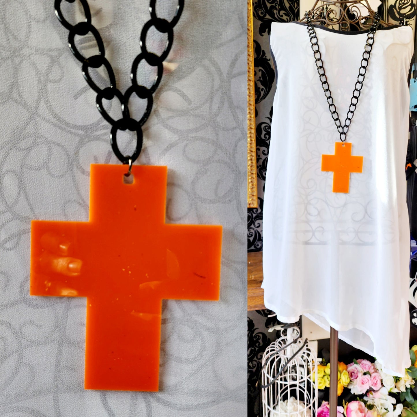 Chained Chunky Short Cross Statement Necklace