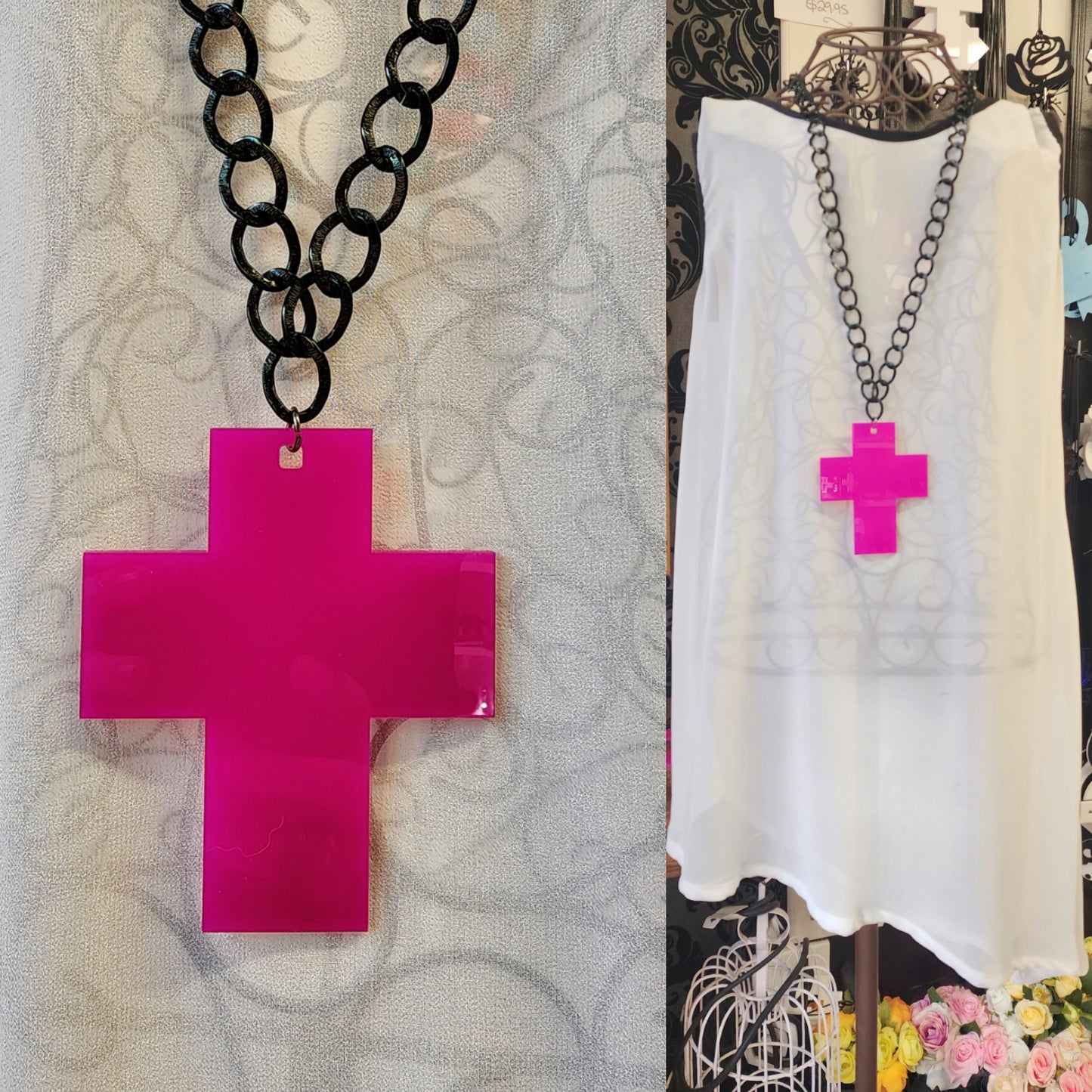 Chained Chunky Short Cross Statement Necklace