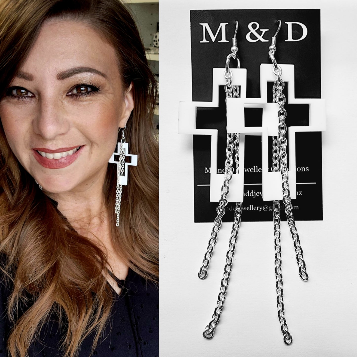 Chained Cross Earrings Dangles