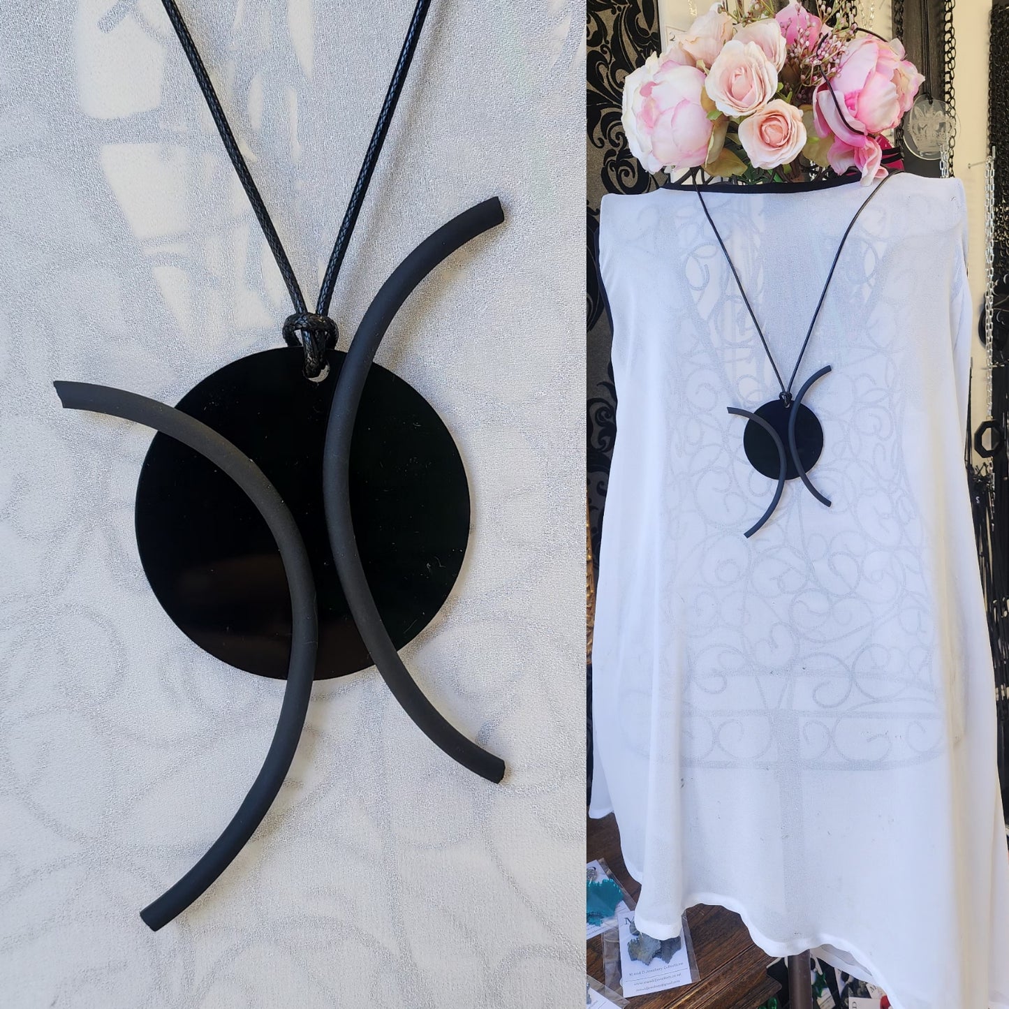 Disc with Rubber Statement Necklace Black Style 3