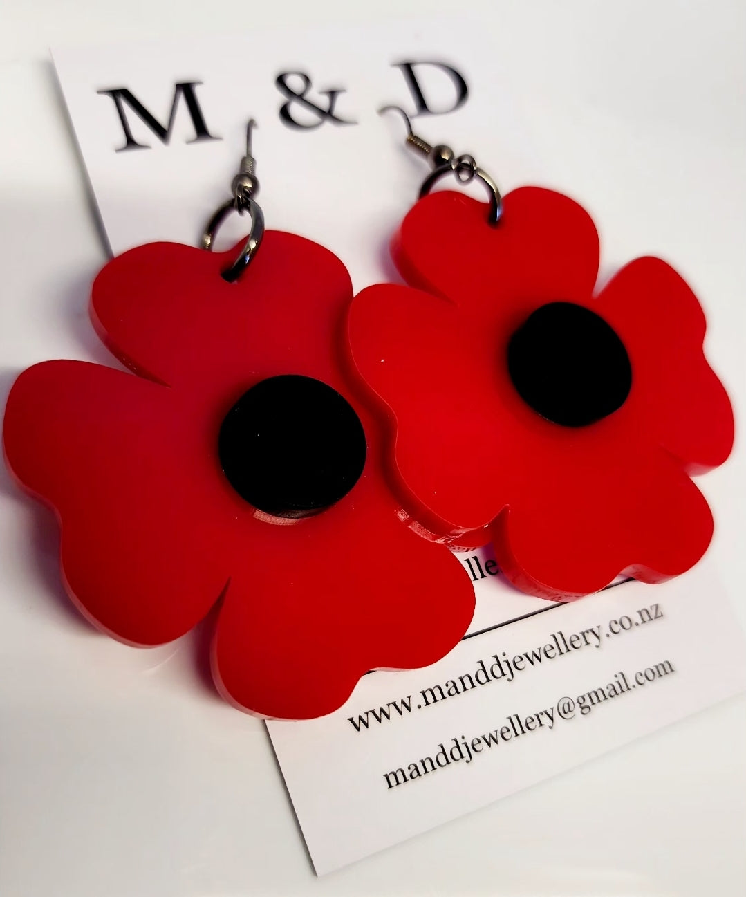 Anzac Poppy Earrings Round Centre Dangles