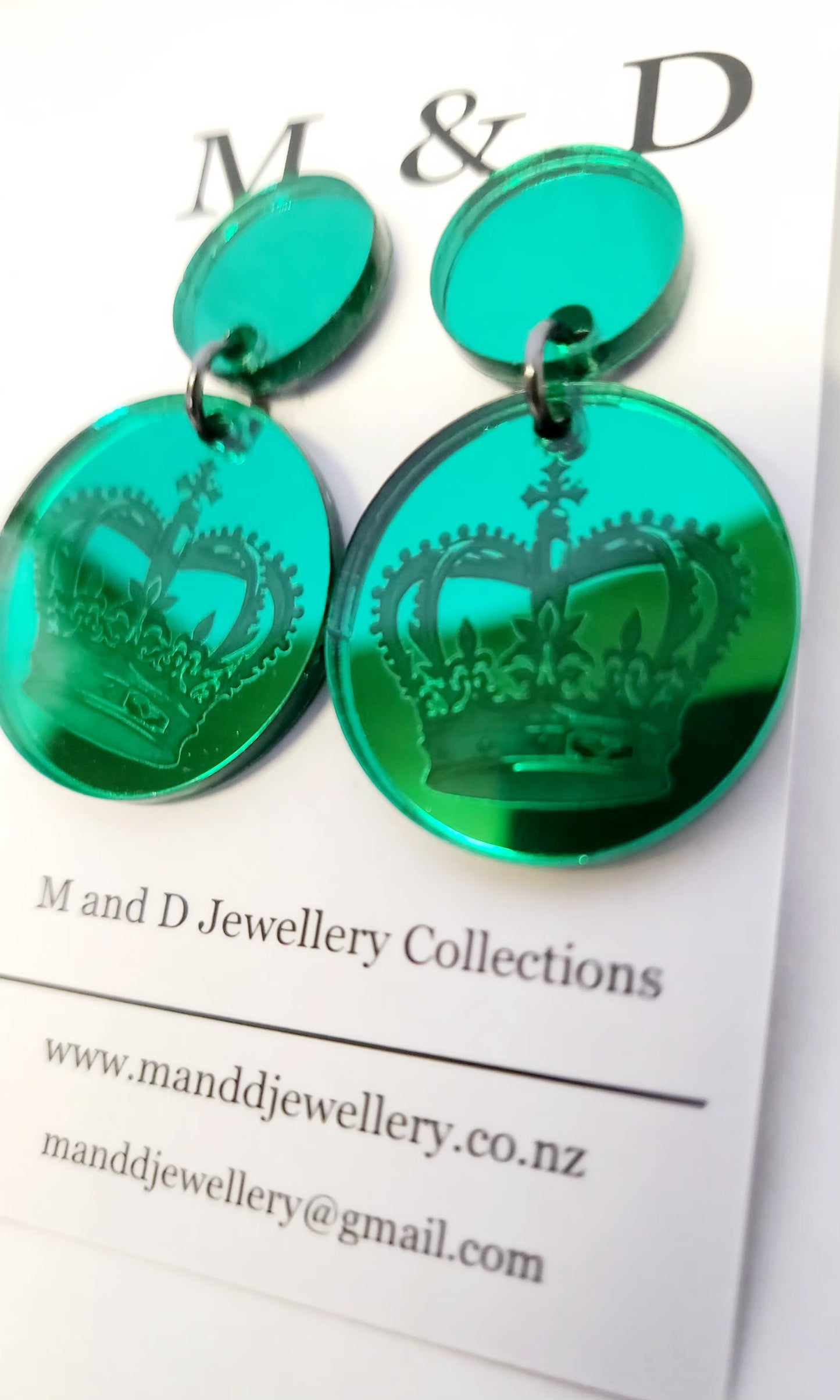 Engraved Crown Mirrored Stud Dangle Earrings