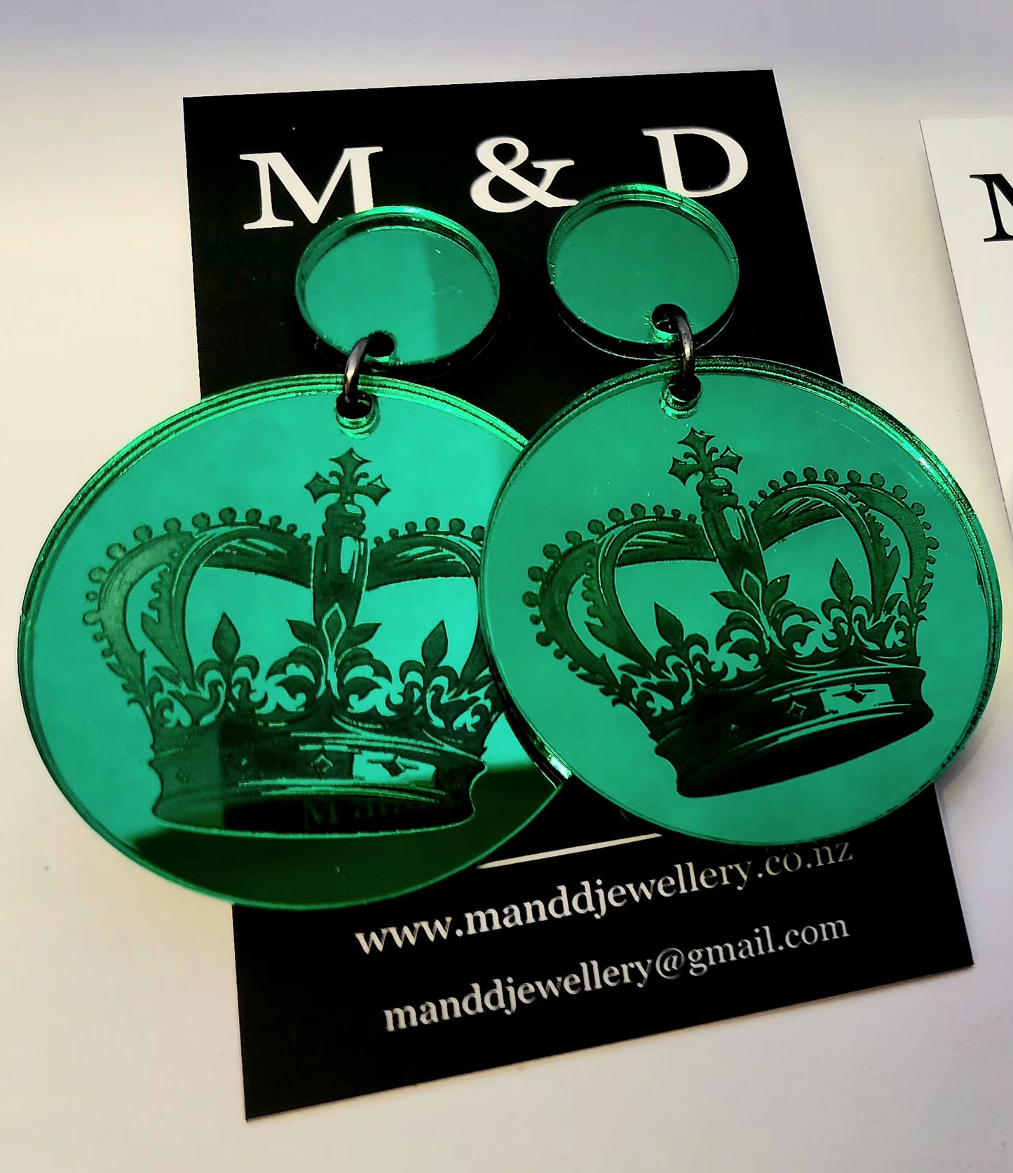Engraved Crown Mirrored Stud Dangle Earrings