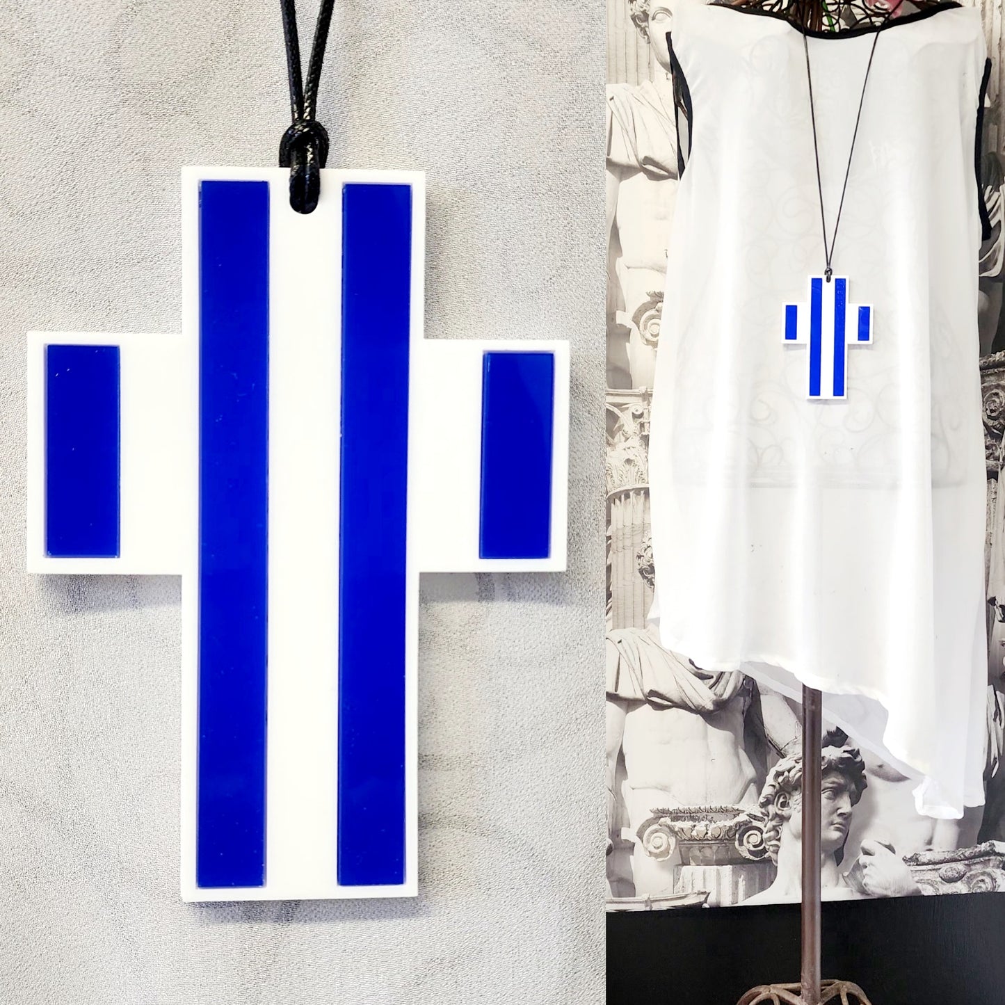 Stripey Cross Chunky Statement Necklace 6mm Thick