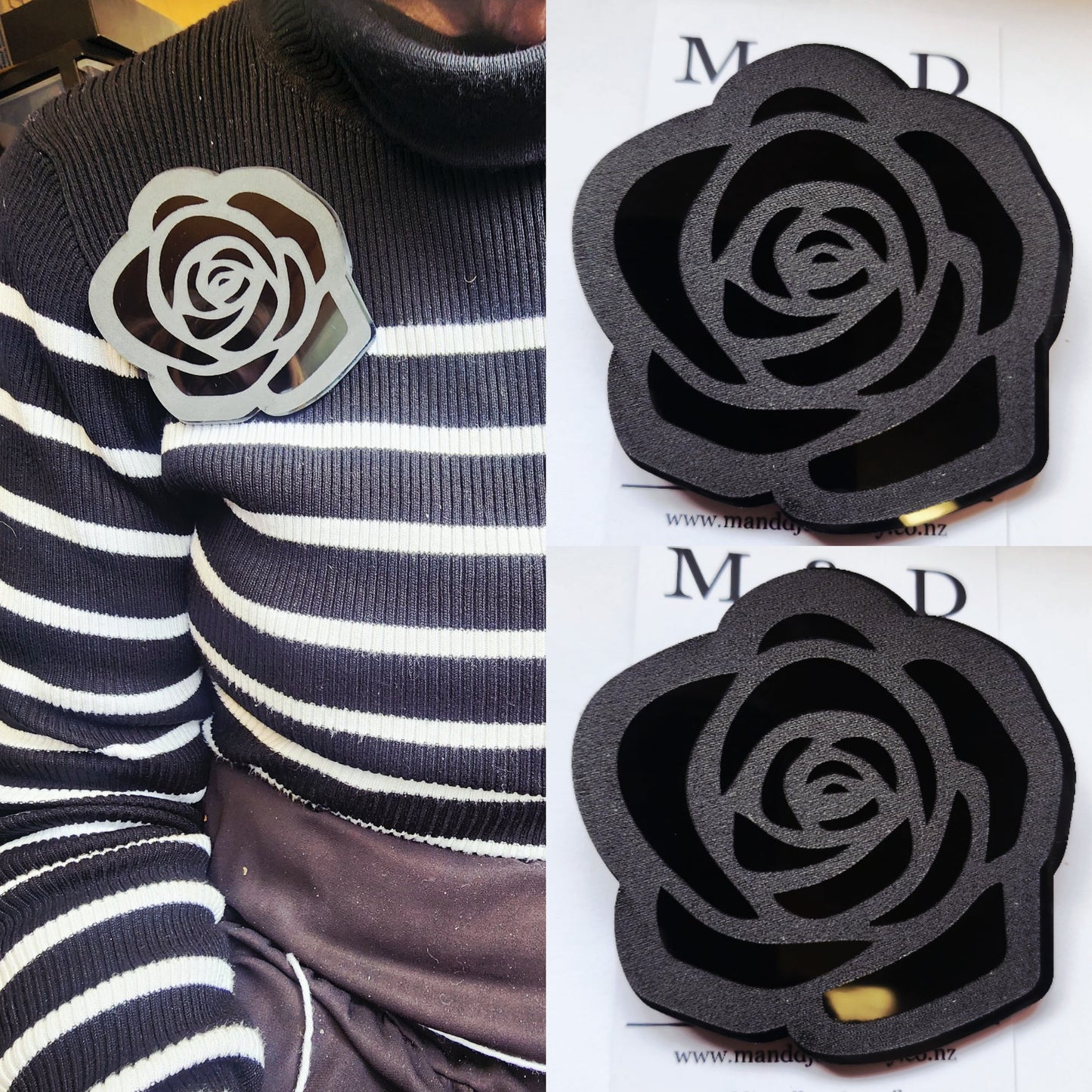 Rose Brooch Engraved Frosty Edge