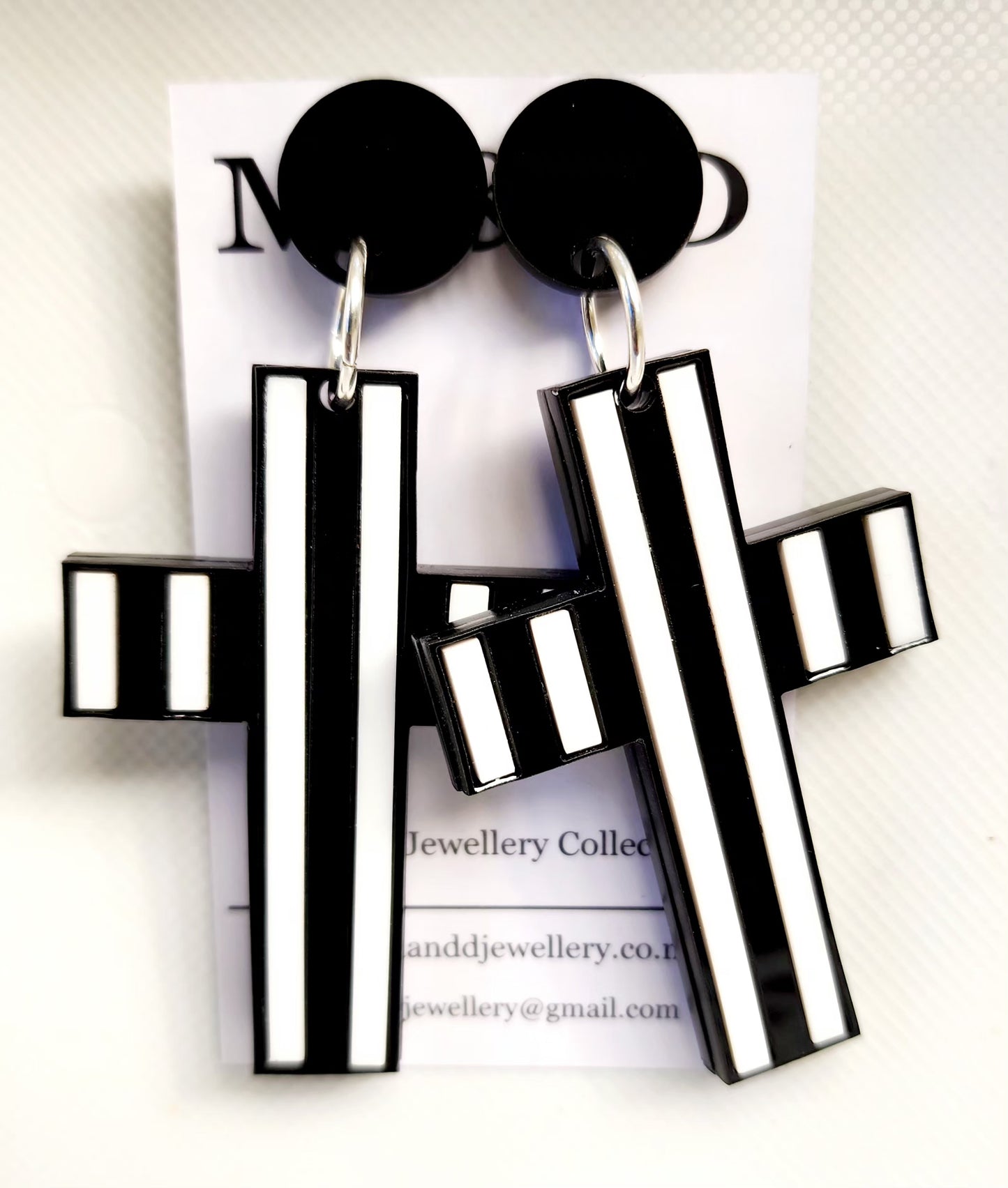 Stripey Cross Stud Dangle Earrings