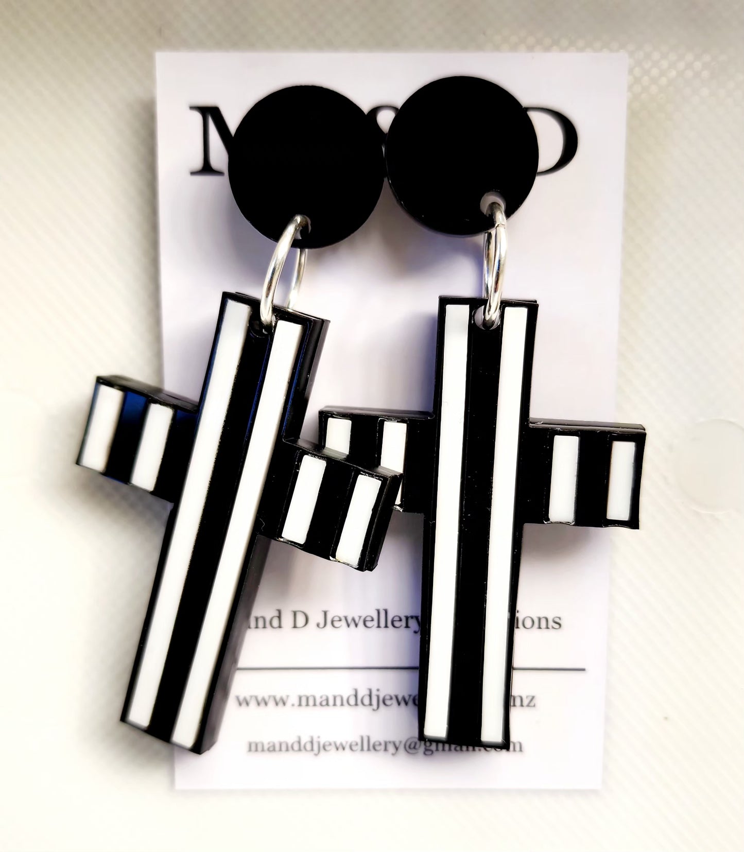 Stripey Cross Stud Dangle Earrings