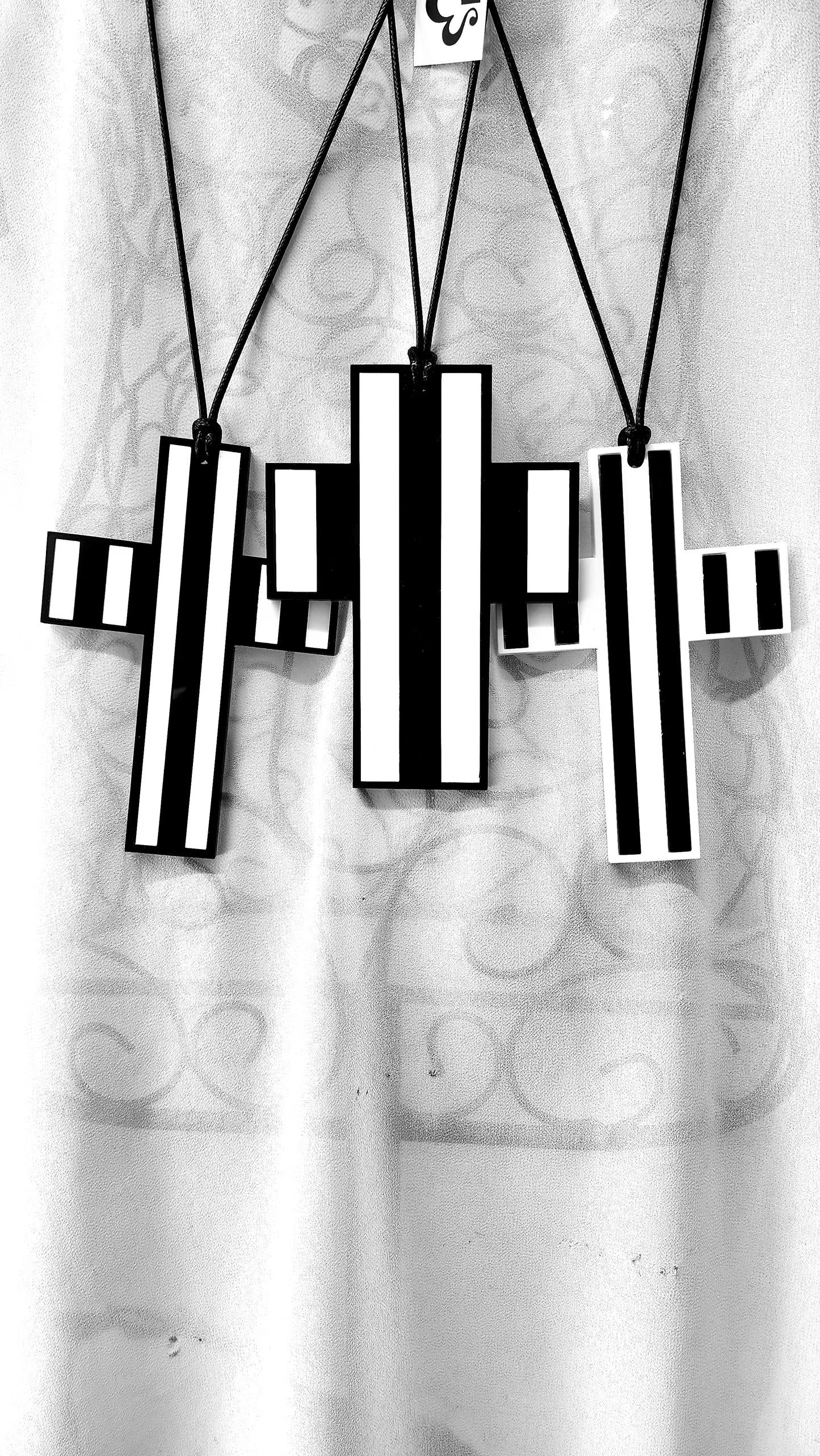 Stripey Cross Chunky Statement Necklace 6mm Thick