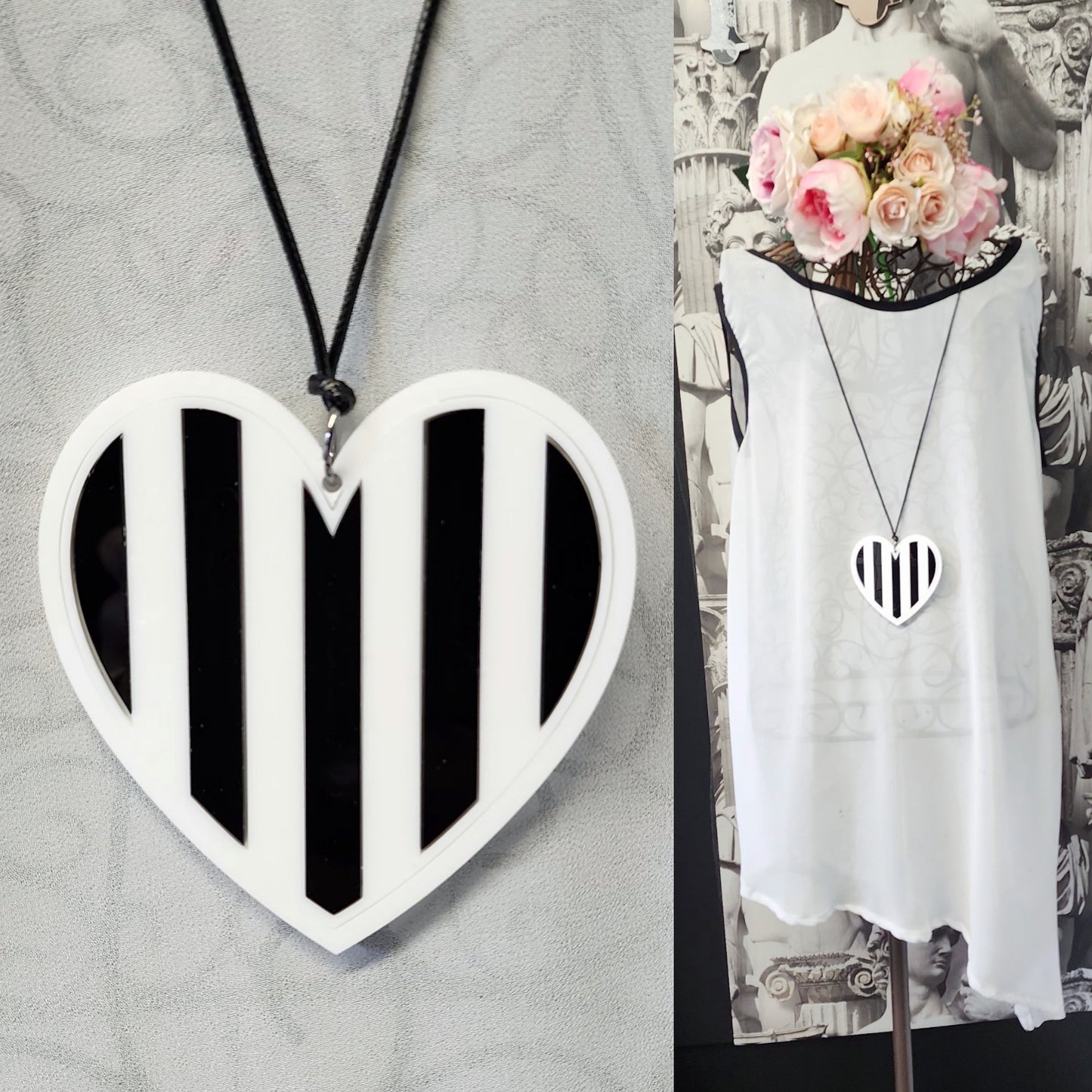 Stripey Heart Statement Necklace 6mm Thick Reversible