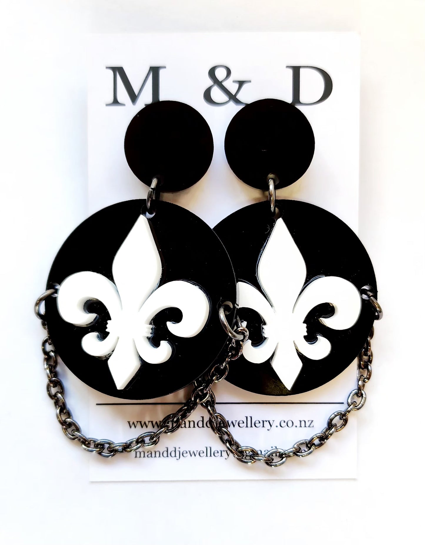 Fleur De Lis on Disc Stud Dangles Earrings