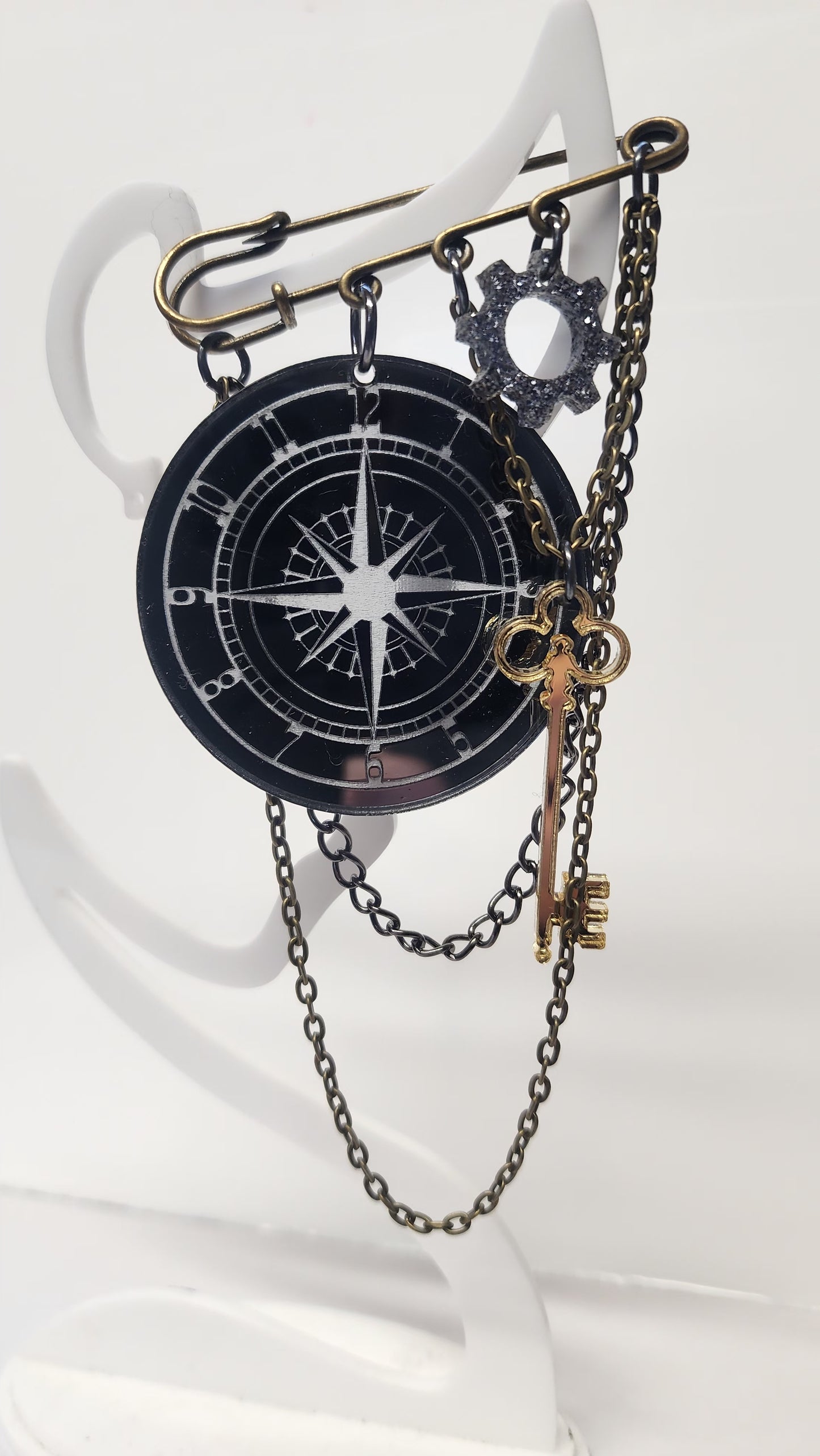 Steampunk Kilt Pin Compass and Key