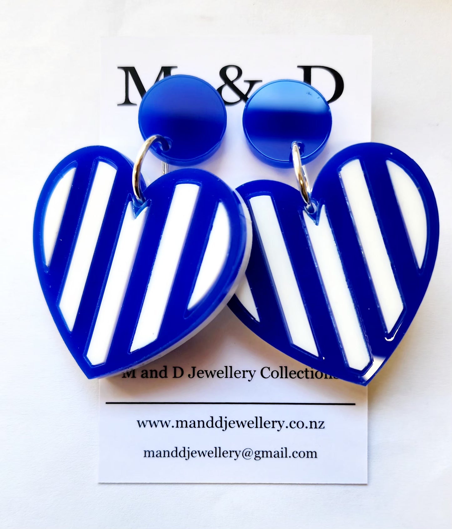 Stripey Heart Stud Dangle Earrings