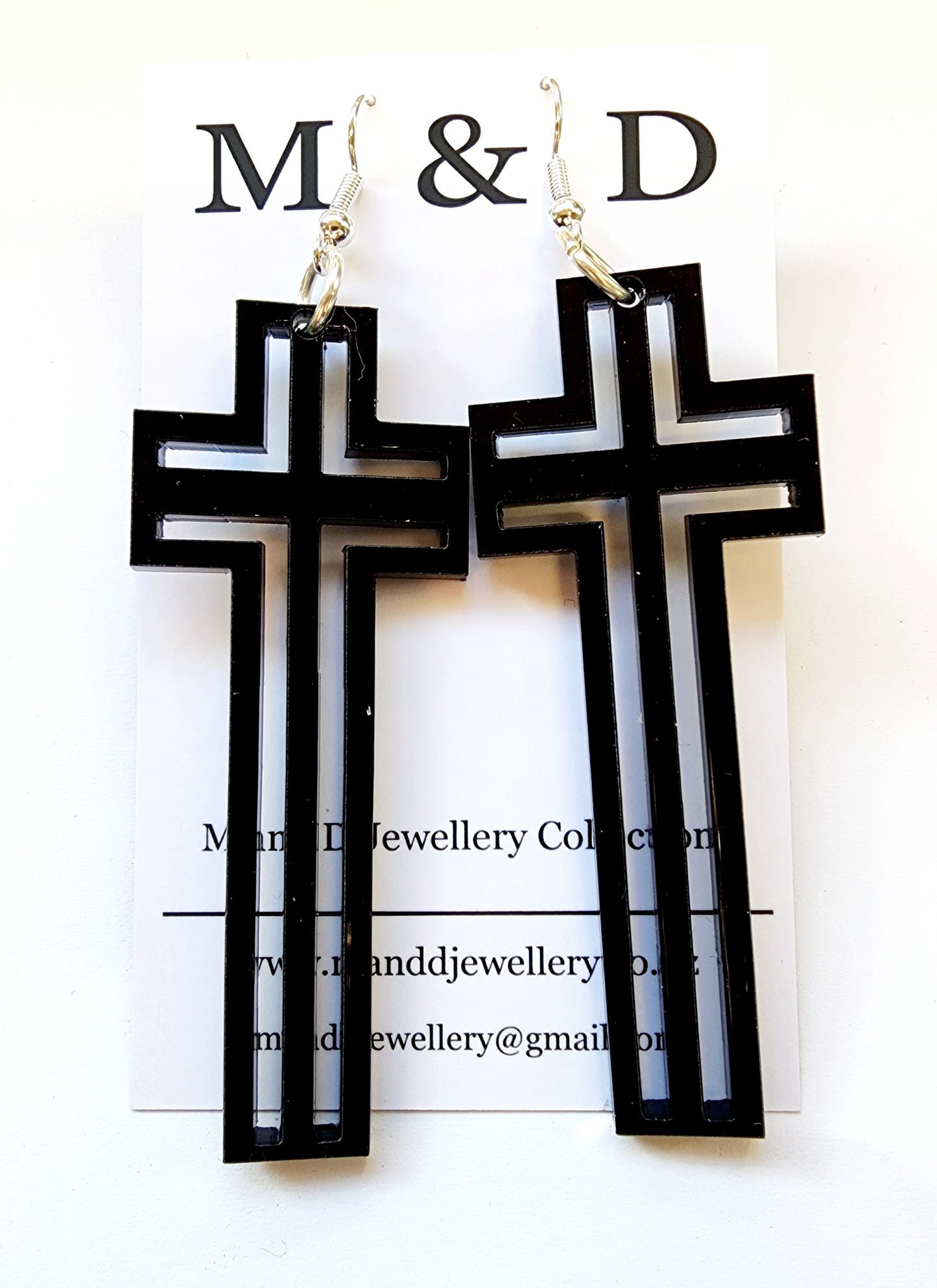 Tall Lined Cross Dangle Earrings