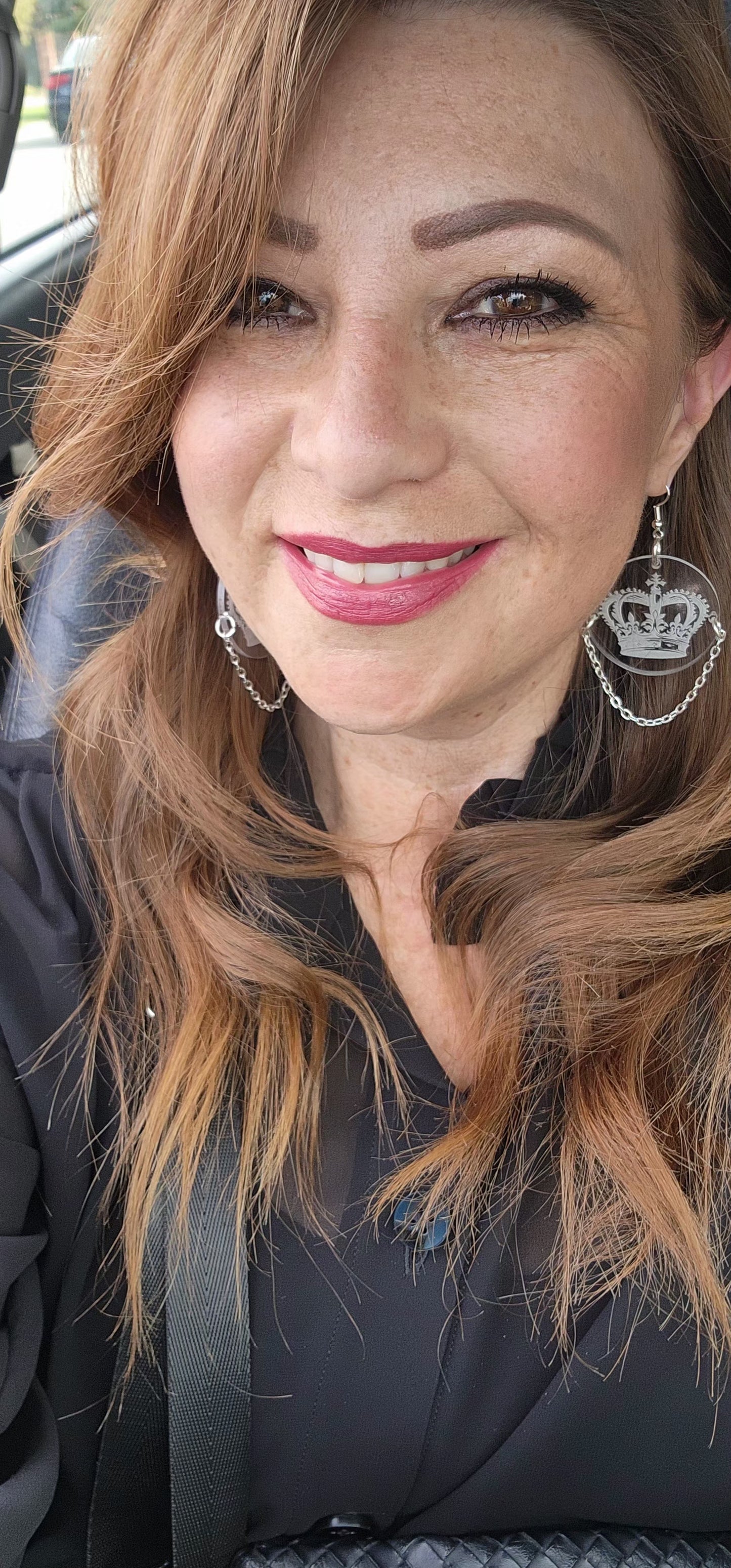 Crown Engraved Dangle Earrings with chain detail