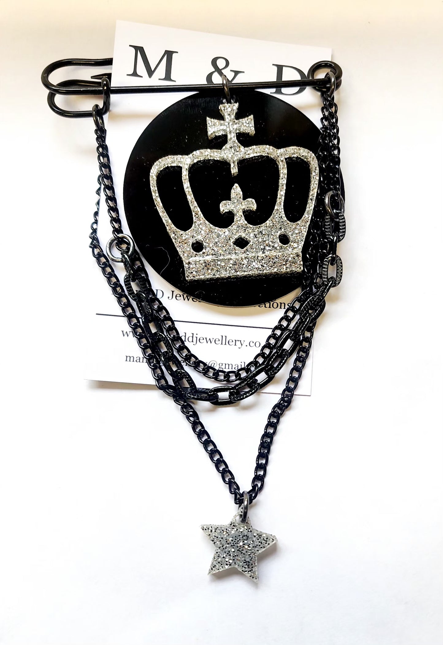 Kilt Pin Brooch with Crown Layer and chain detail