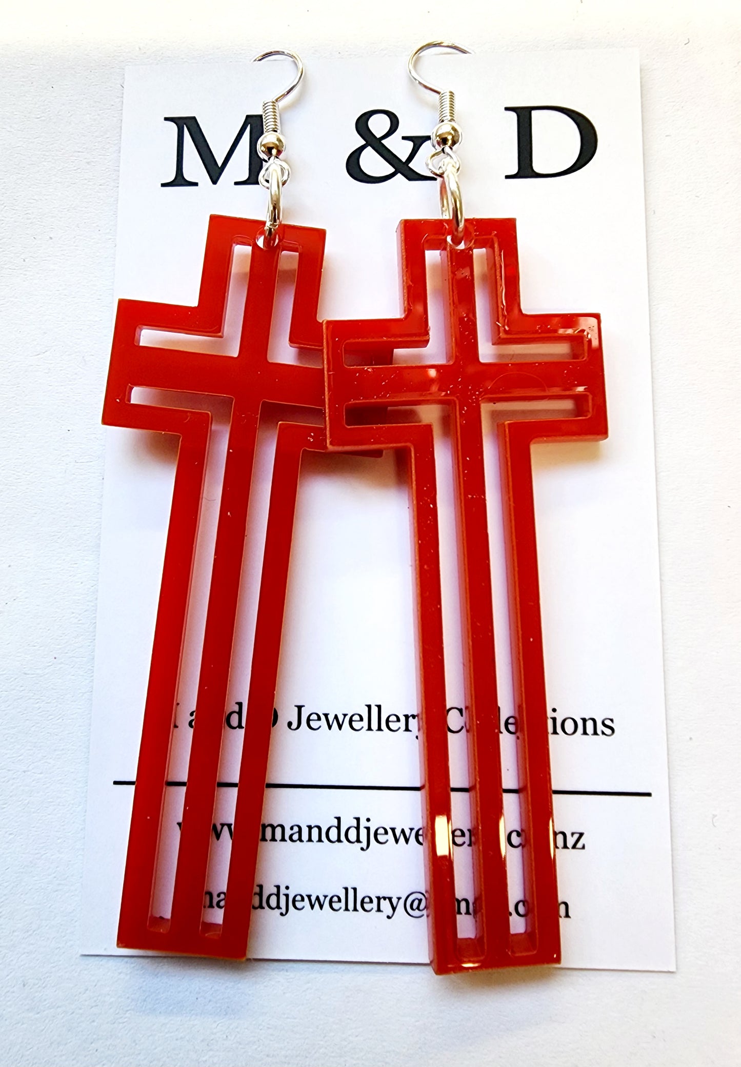 Tall Lined Cross Dangle Earrings
