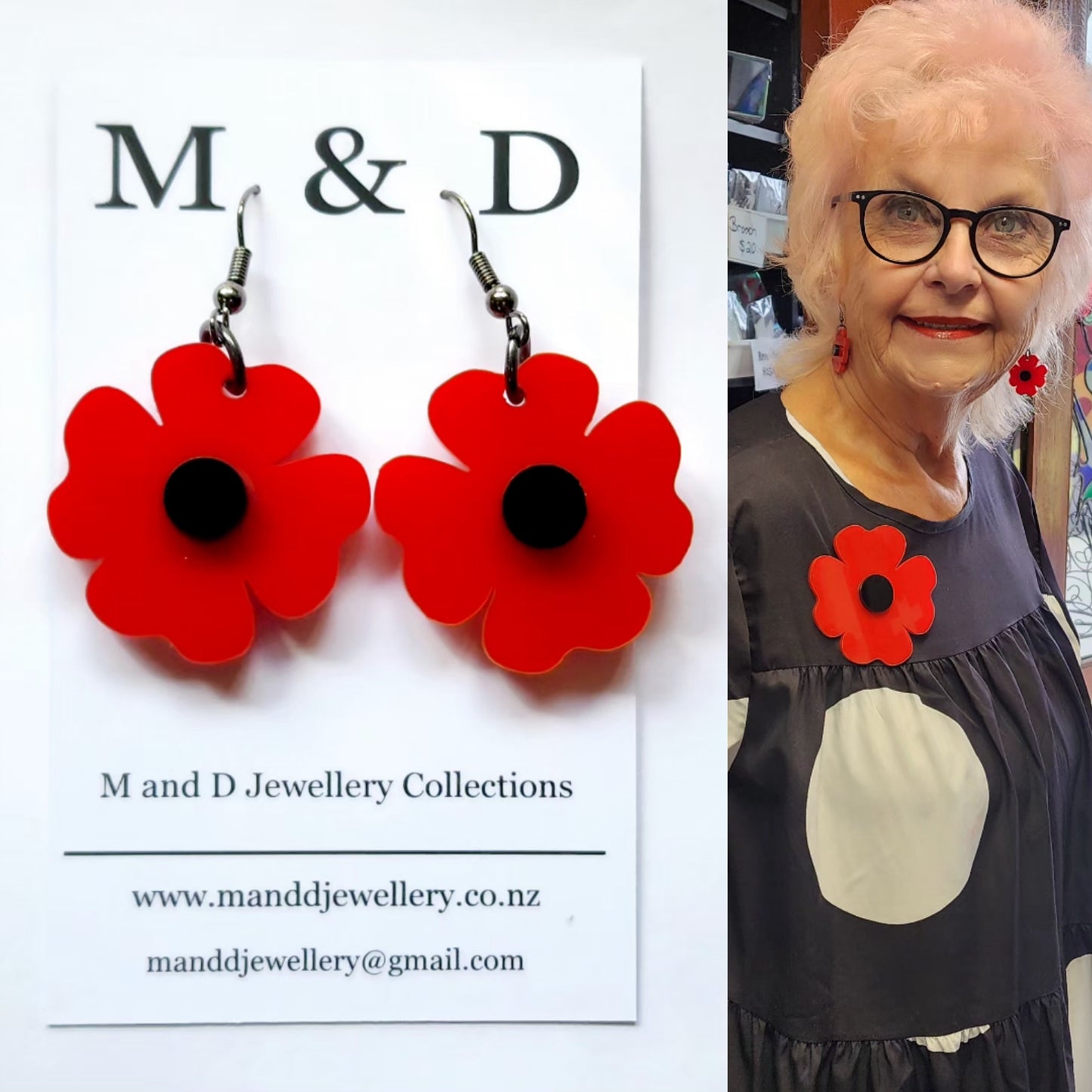 ANZAC Poppy Traditional Little Dangles earrings 3cm