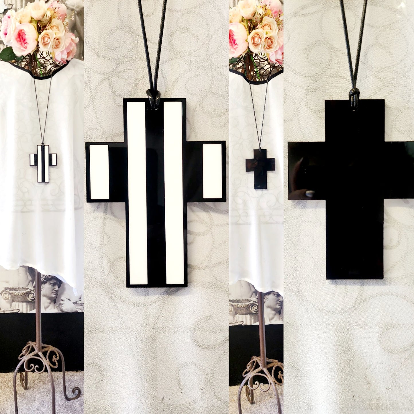 Stripey Cross Chunky Statement Necklace 6mm Thick