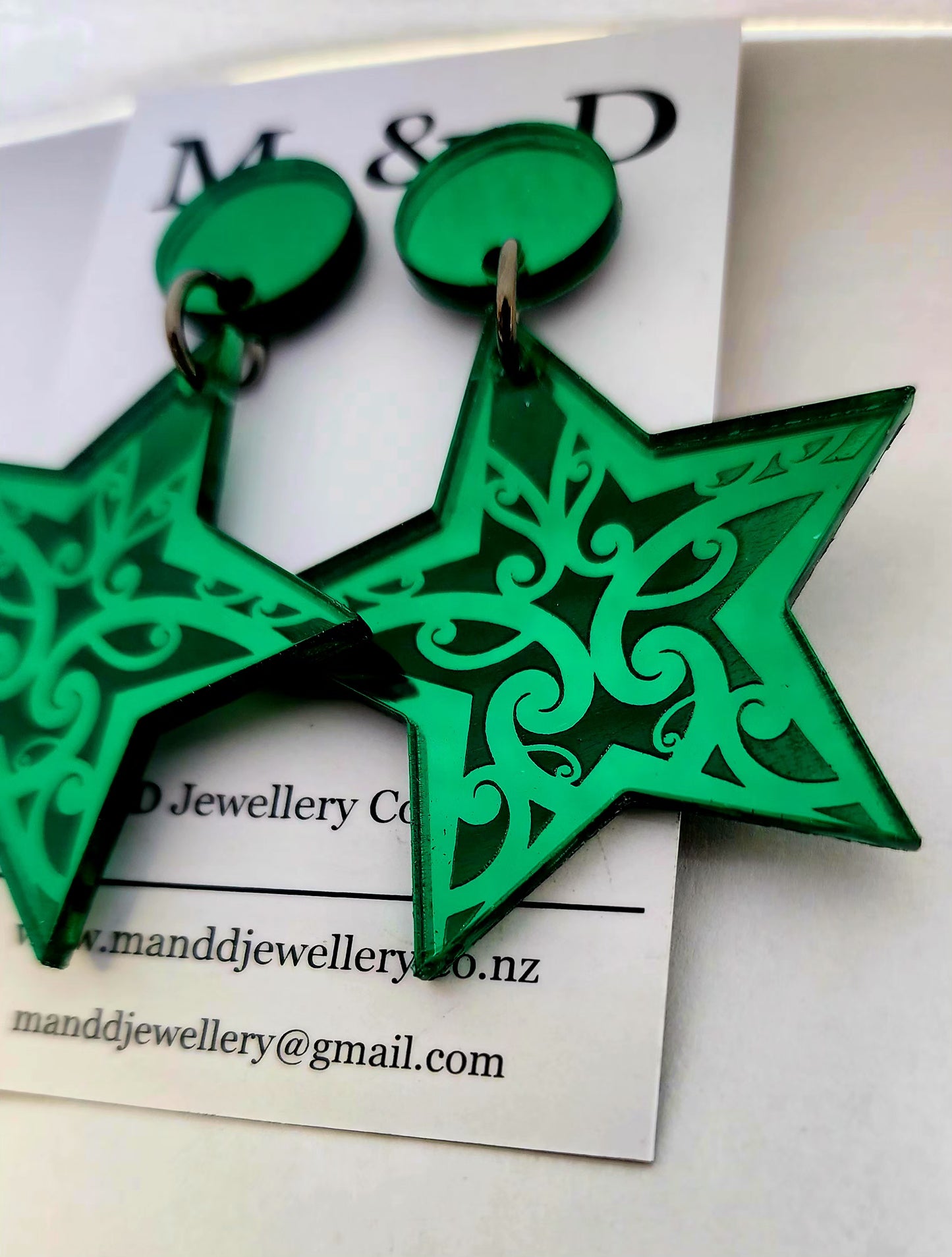 Star Earrings engraved With Maori Design Stud Dangles