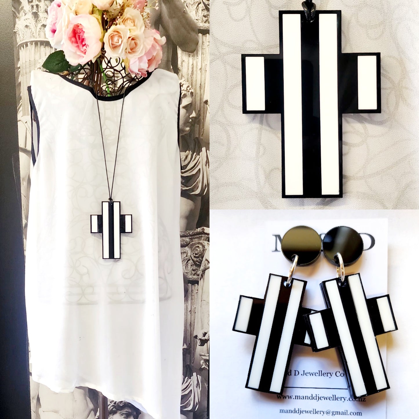 Stripey Cross Chunky Statement Necklace 6mm Thick