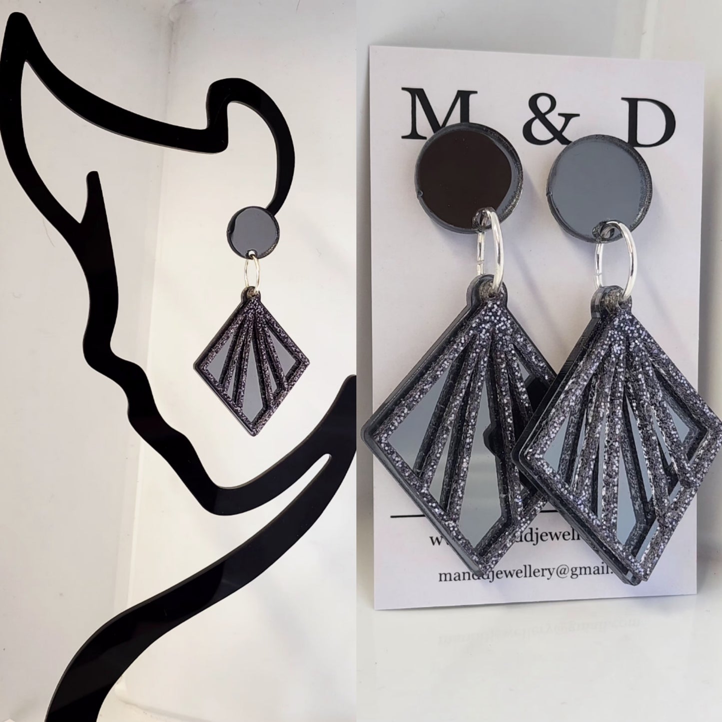 Deco Diamond Cube Stud Dangles