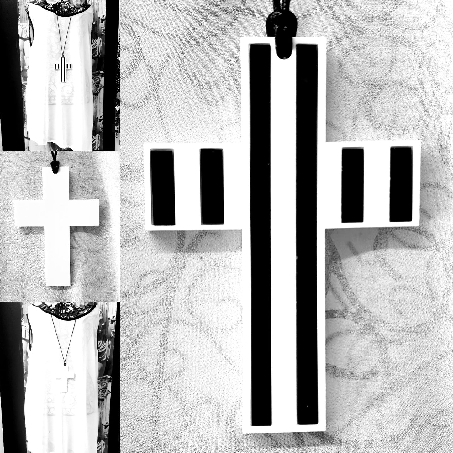 Stripey Cross Statement Necklace 6mm Thick