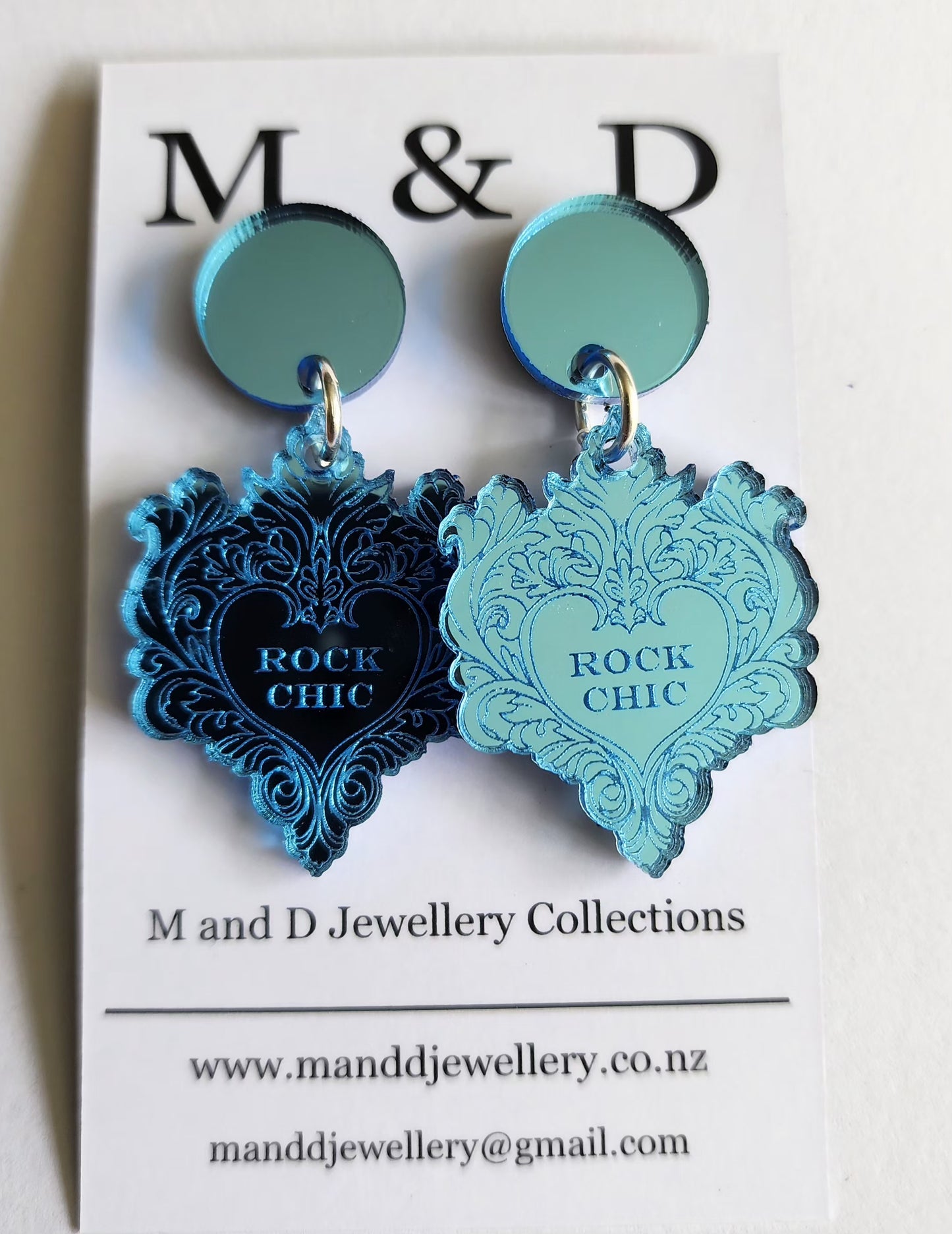 Rock Chic Engraved Heart Mirror Stud Dangles